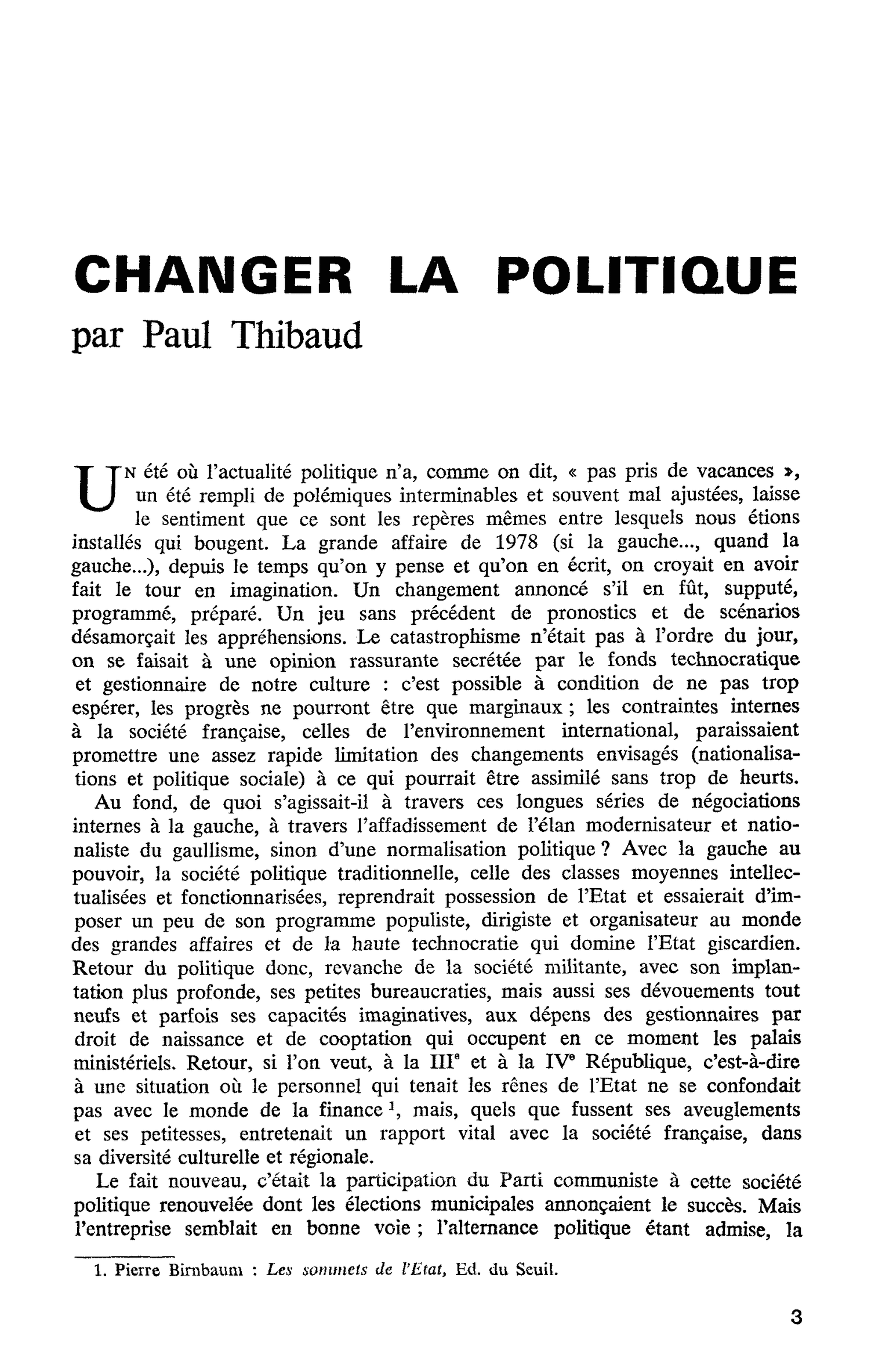 CHANGER LA POLITIQUE