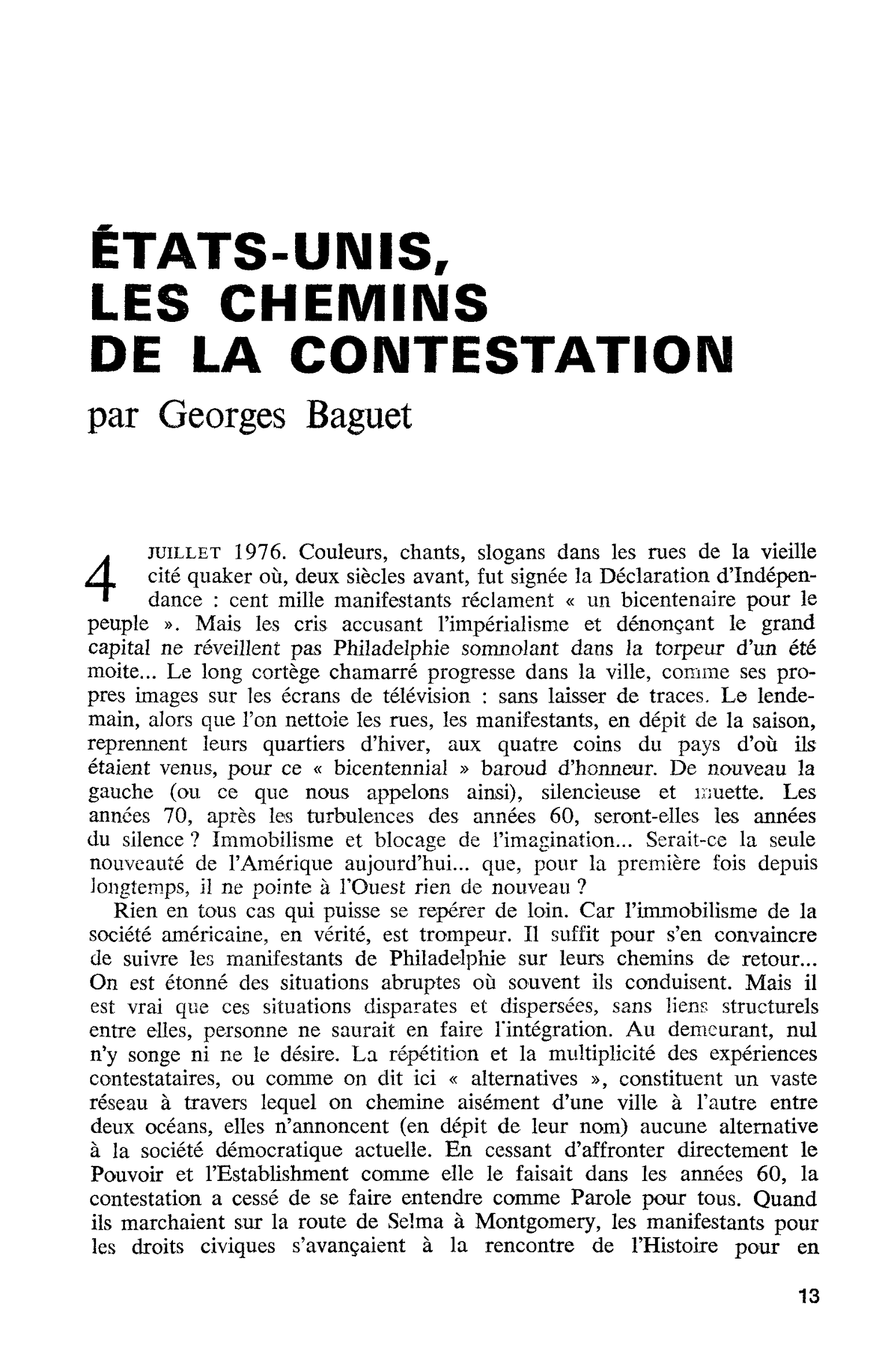 ÉTATS-UNIS, LES CHEMINS DE LA CONTESTATION