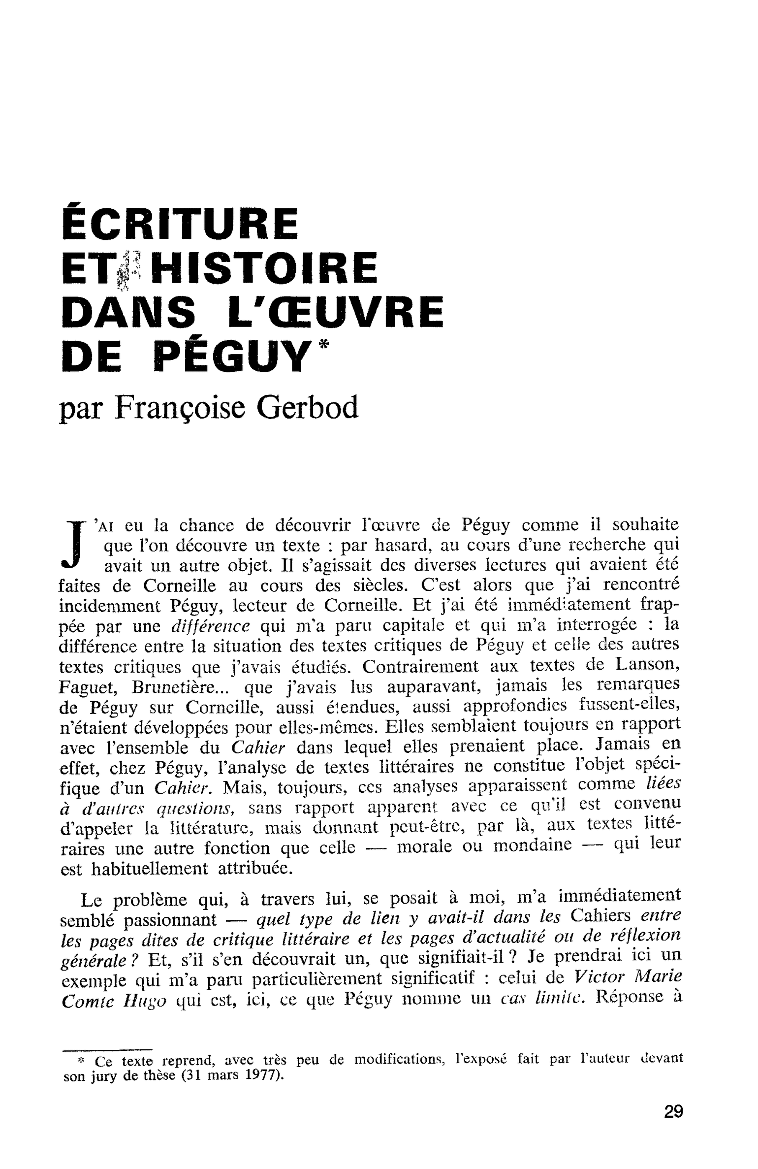 ÉCRITURE ET HISTOIRE DANS L’OEUVRE DE PÉGUY