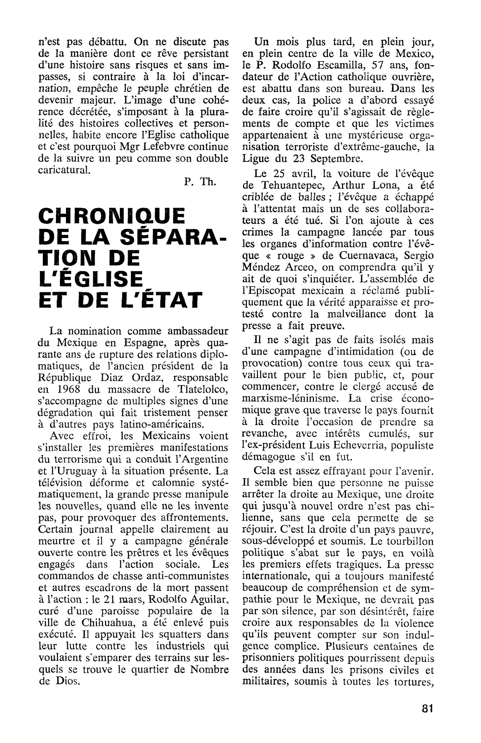 CHRONIQUE DE LA SÉPARATION DE L’ÉGLISE ET DE L’ÉTAT