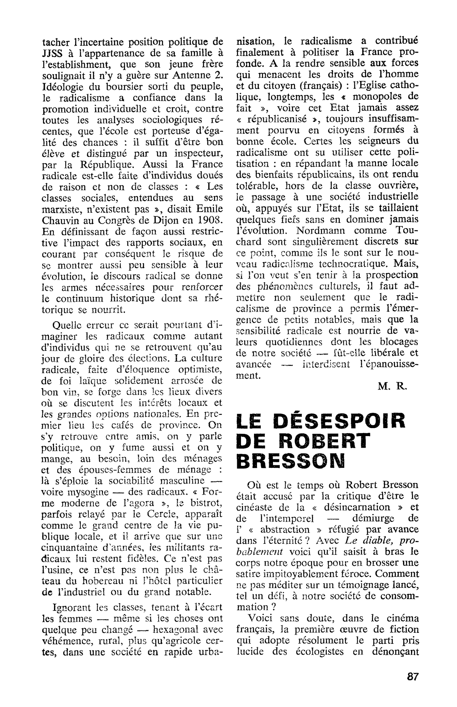 LE DÉSESPOIR DE ROBERT BRESSON