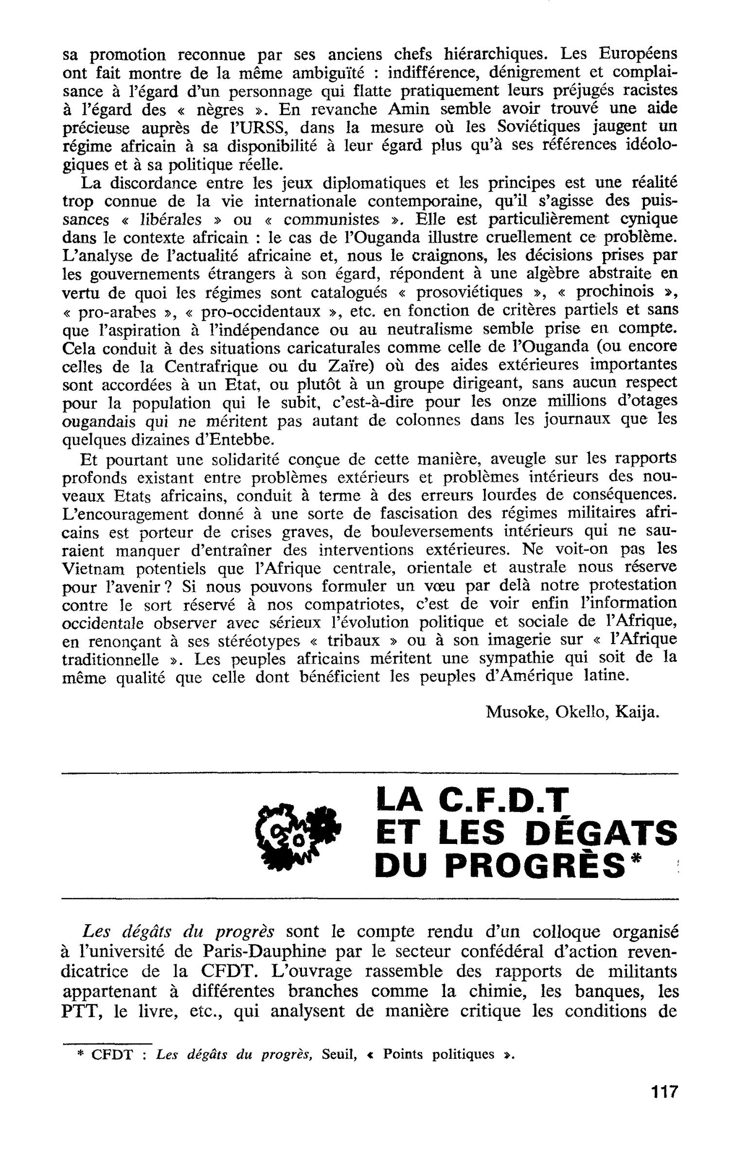 LA C.F.D.T. ET LES DÉGATS DU PROGRÈS