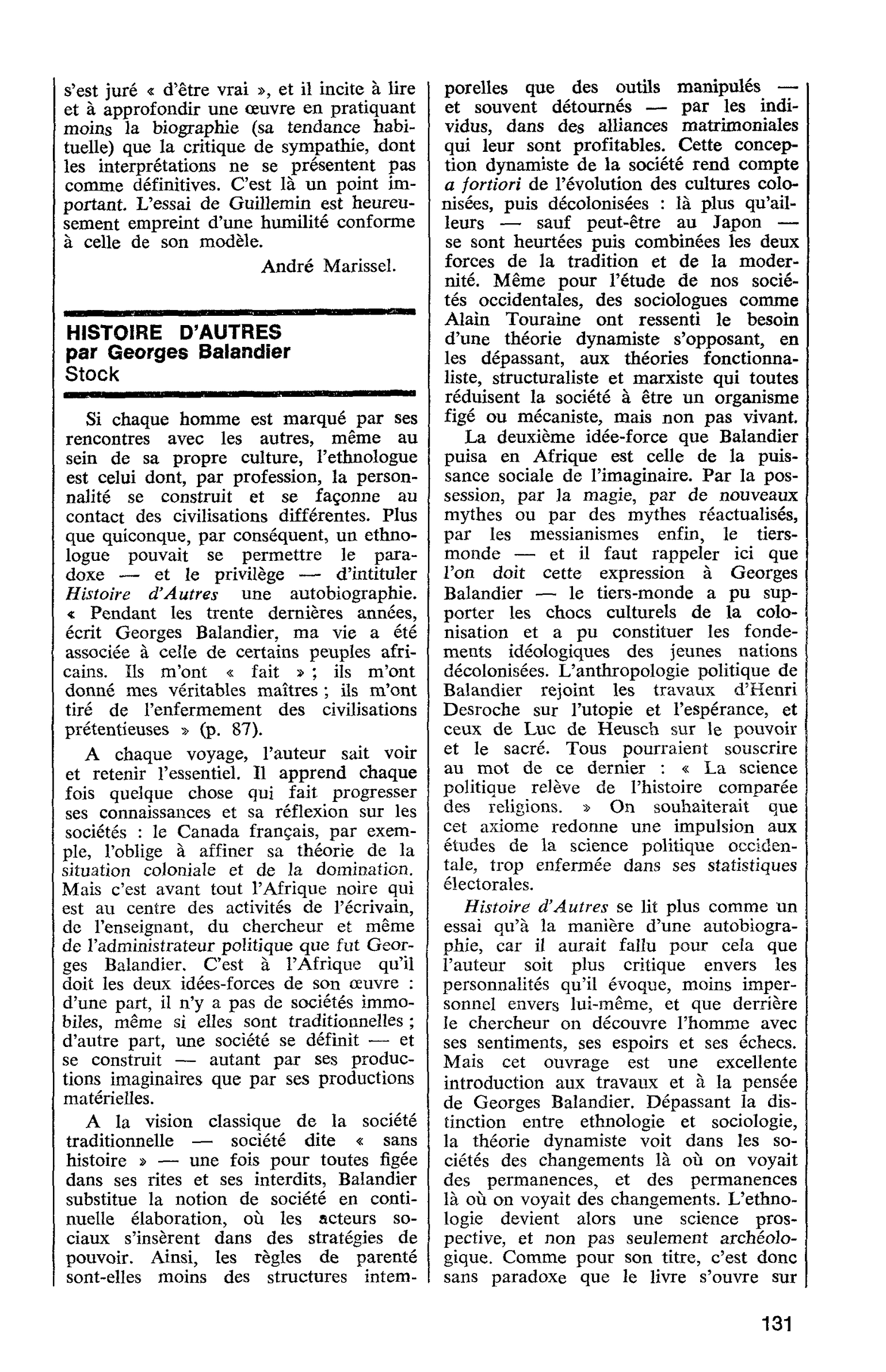 HISTOIRE D’AUTRES par Georges Balandier