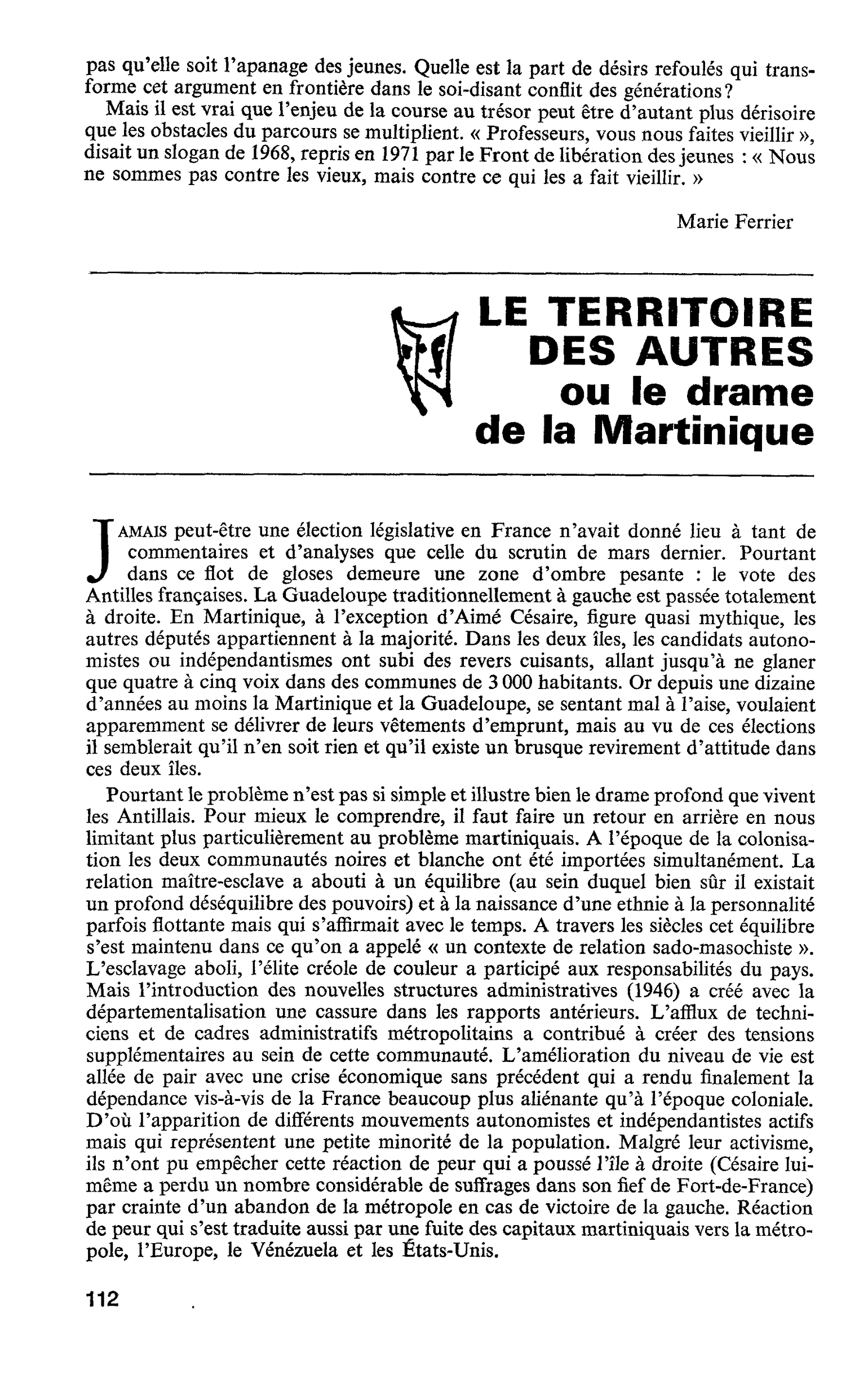 LE TERRITOIRE DES AUTRES ou le drame de la Martinique