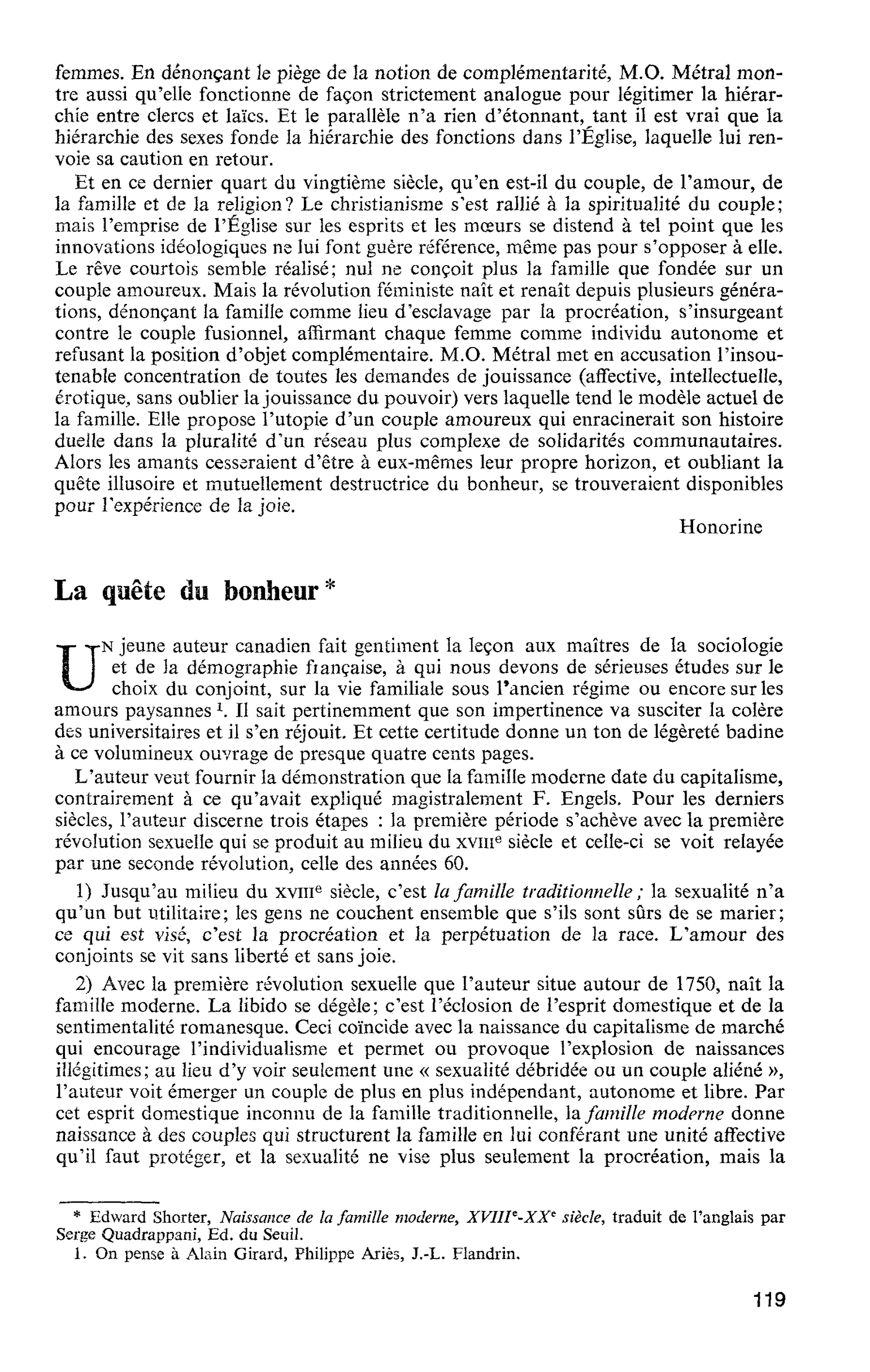 RECHERCHES SUR LA FAMILLE : La quête du bonheur