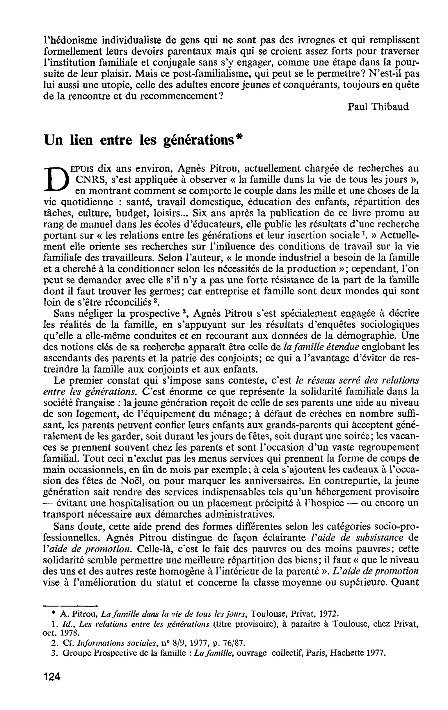 RECHERCHES SUR LA FAMILLE : Un lien entre les générations