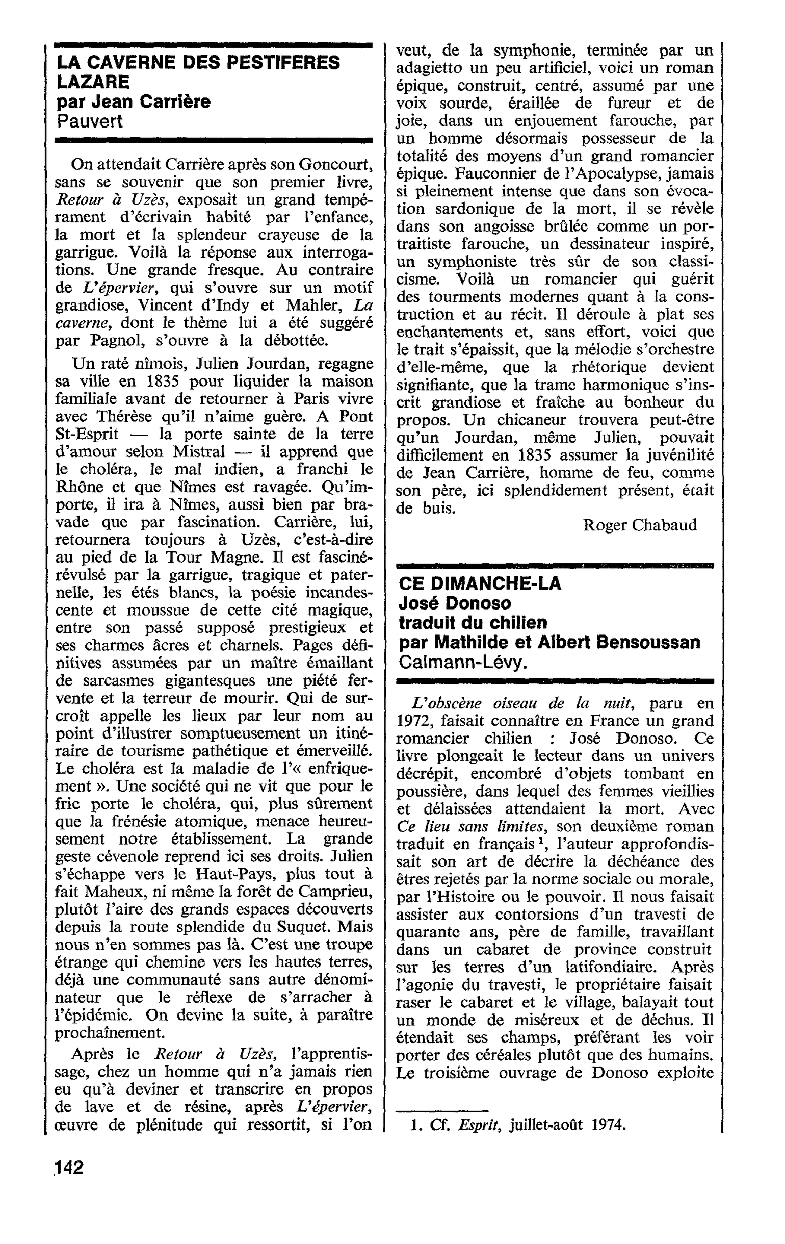 LA CAVERNE DES PESTIFERES LAZARE par Jean Carrière