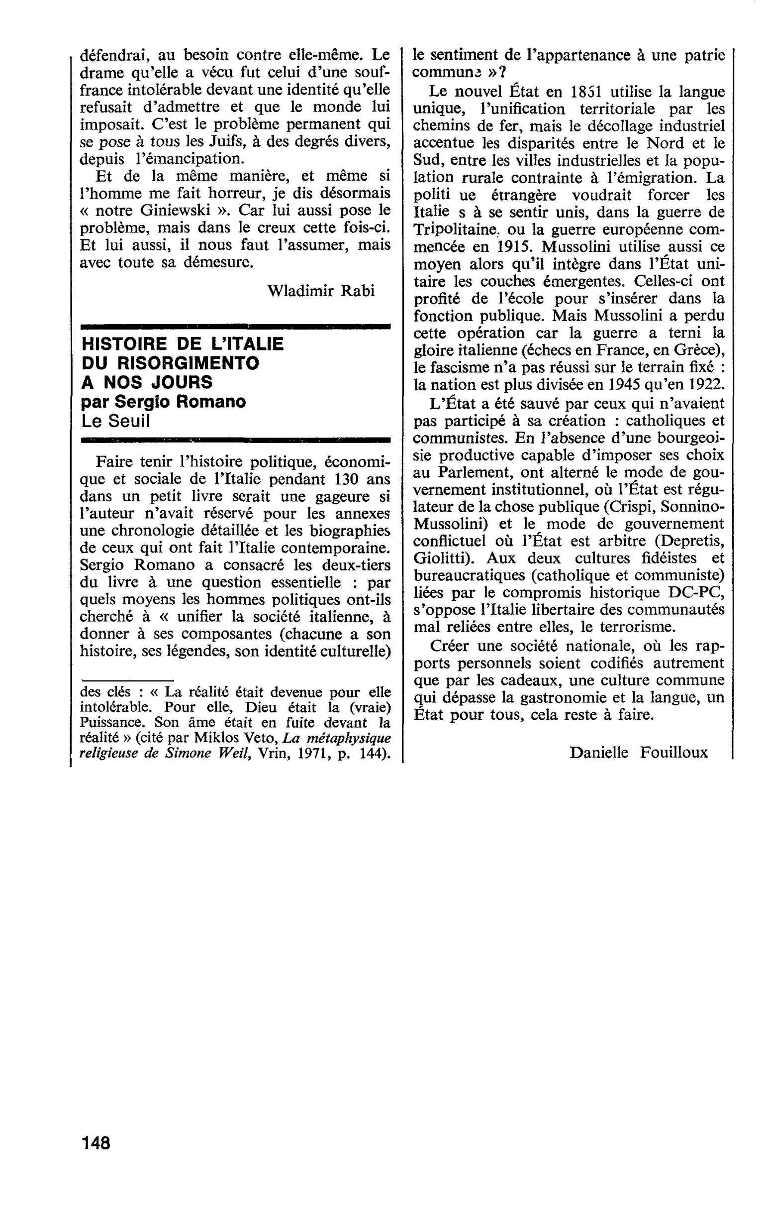 HISTOIRE DE L’ITALIE DU RISORGIMENTO A NOS JOURS par Sergio Romano