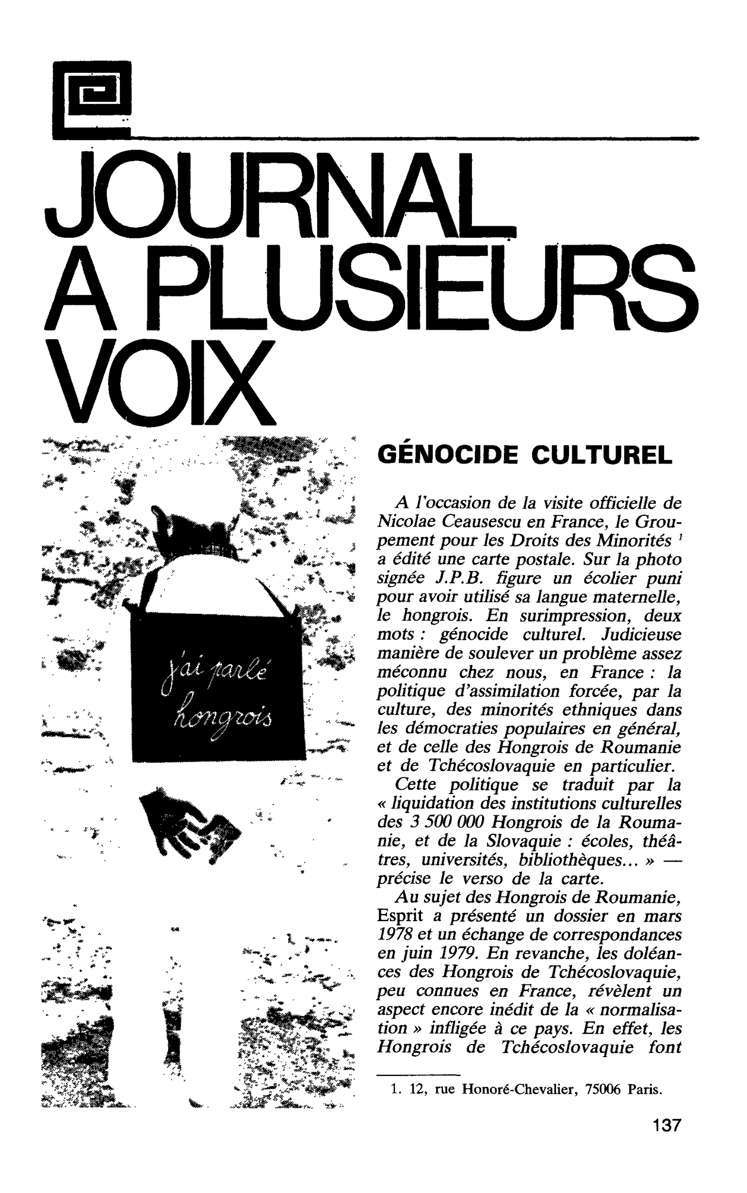GÉNOCIDE CULTUREL