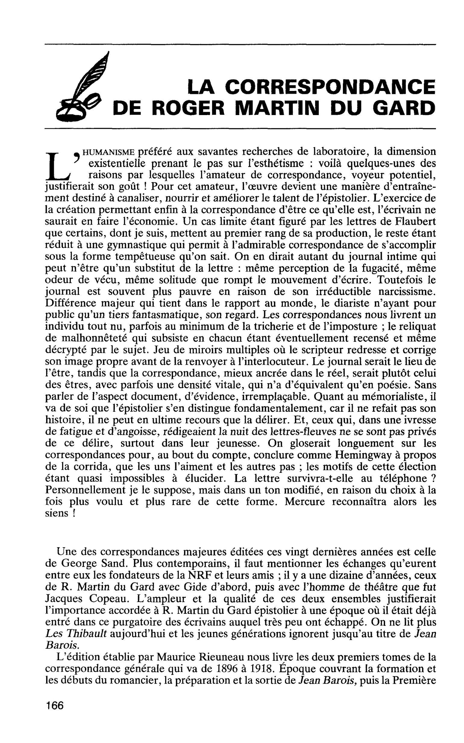 LA CORRESPONDANCE DE ROGER MARTIN DU GARD