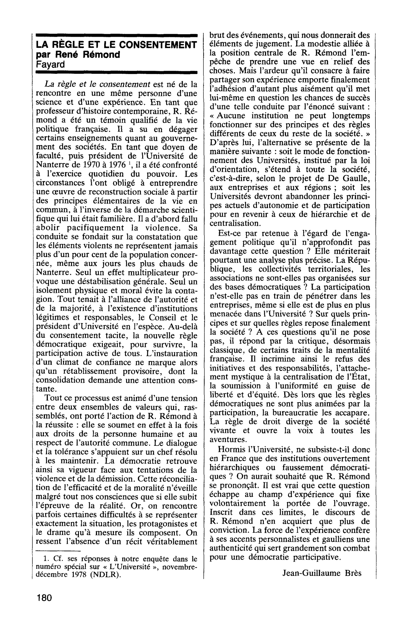 LA RÈGLE ET LE CONSENTEMENT par René Rémond