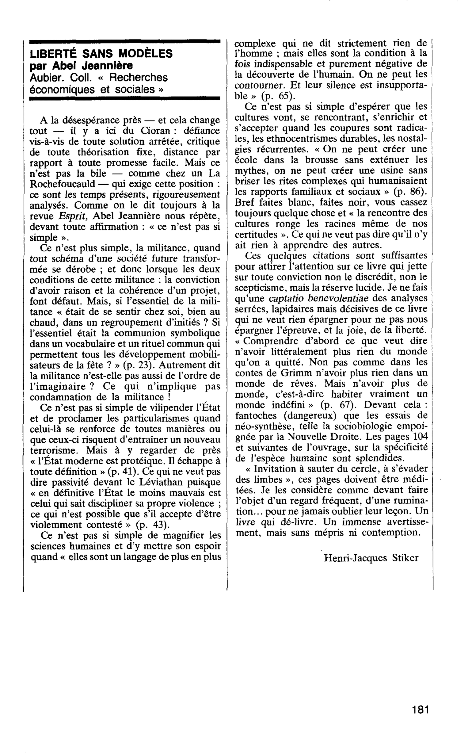 LIBERTÉ SANS MODELES par Abel Jeannlère