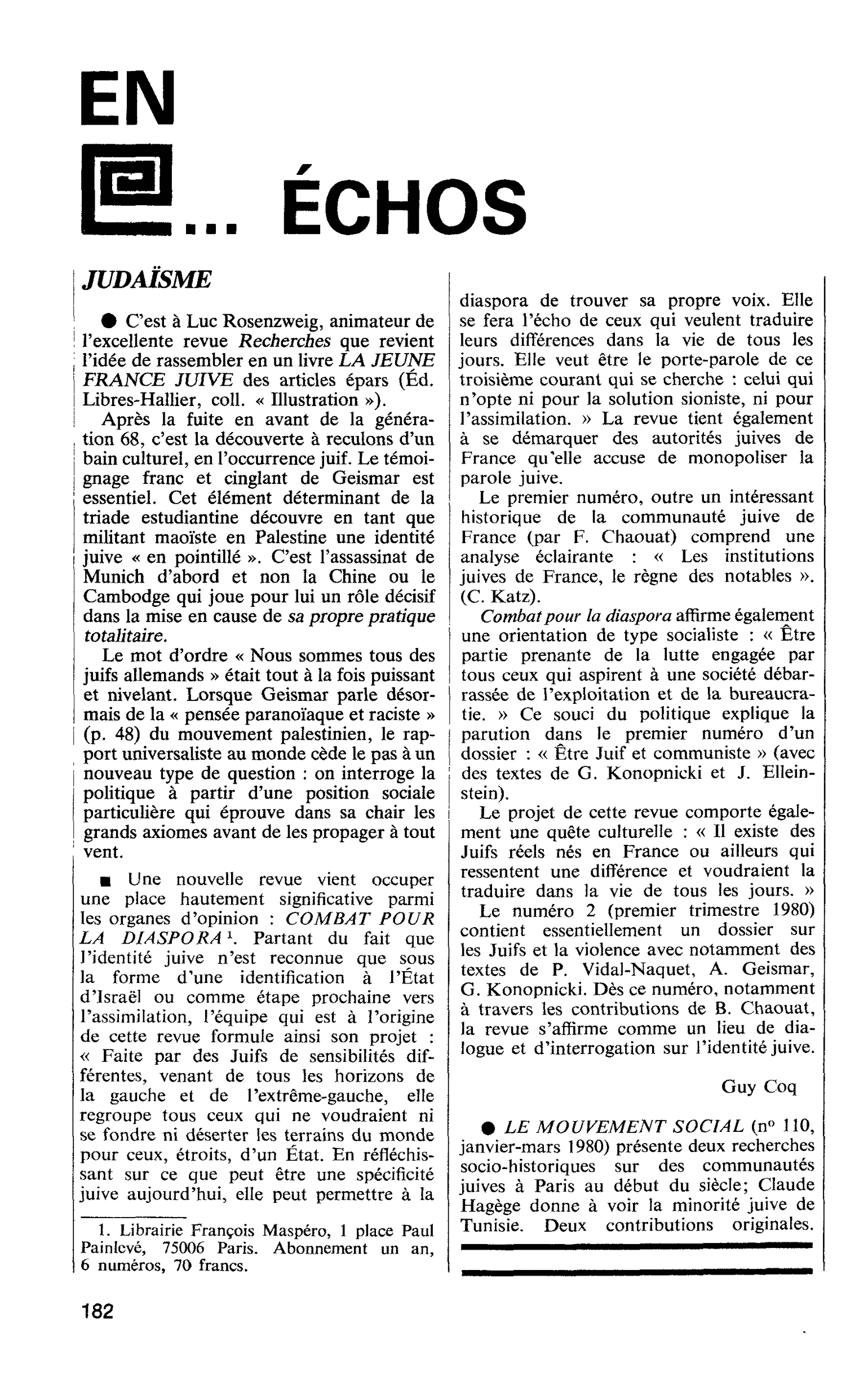 JUDAÏSME : LE MOUVEMENT SOCIAL