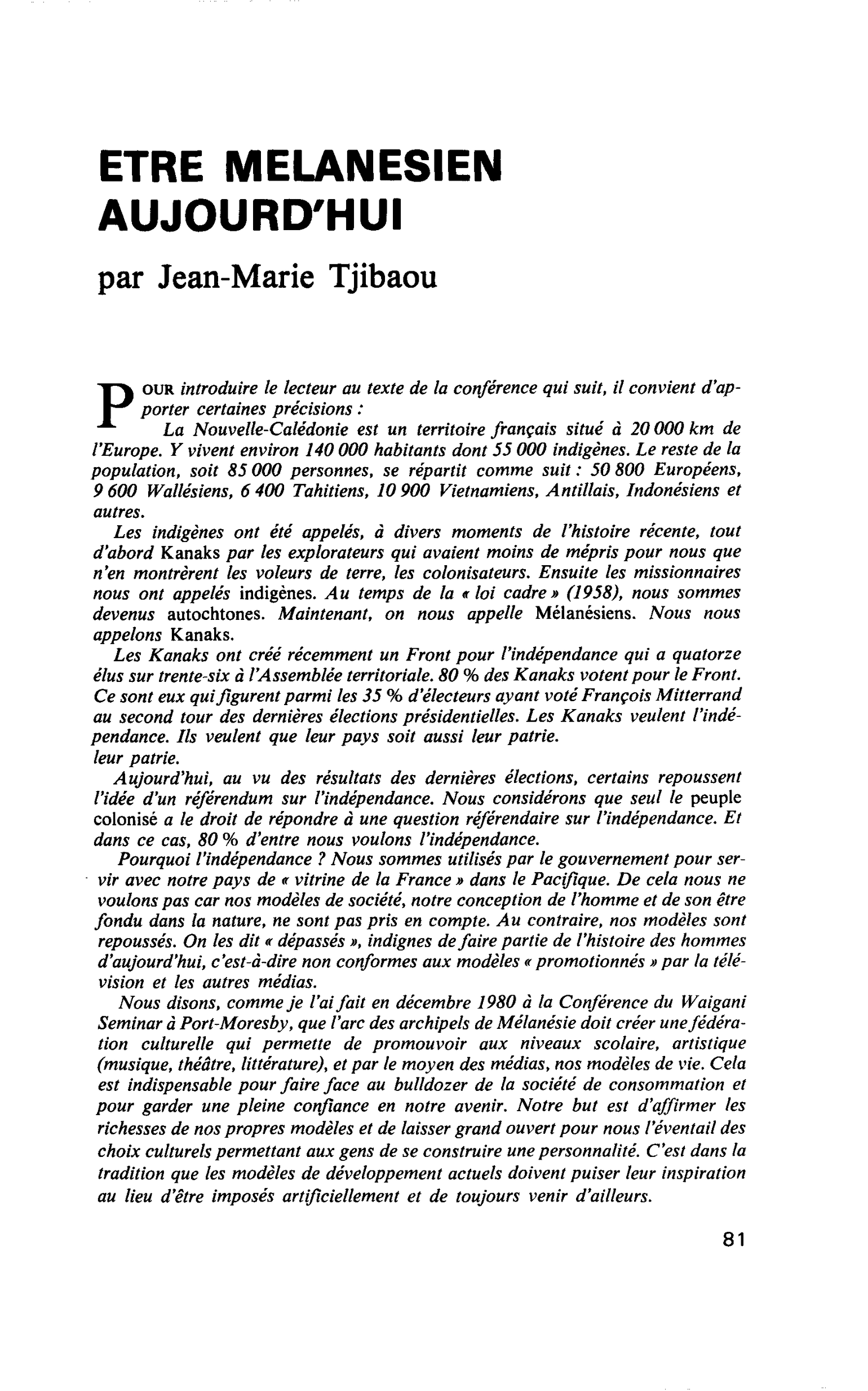 Être Mélanésien aujourd’hui
