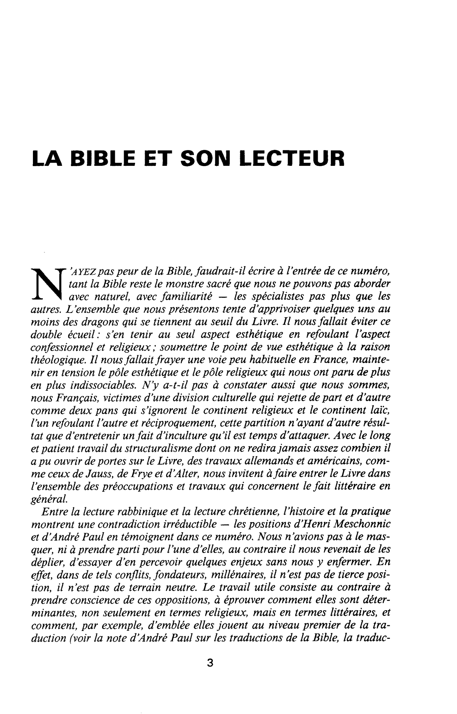 LA BIBLE ET SON LECTEUR