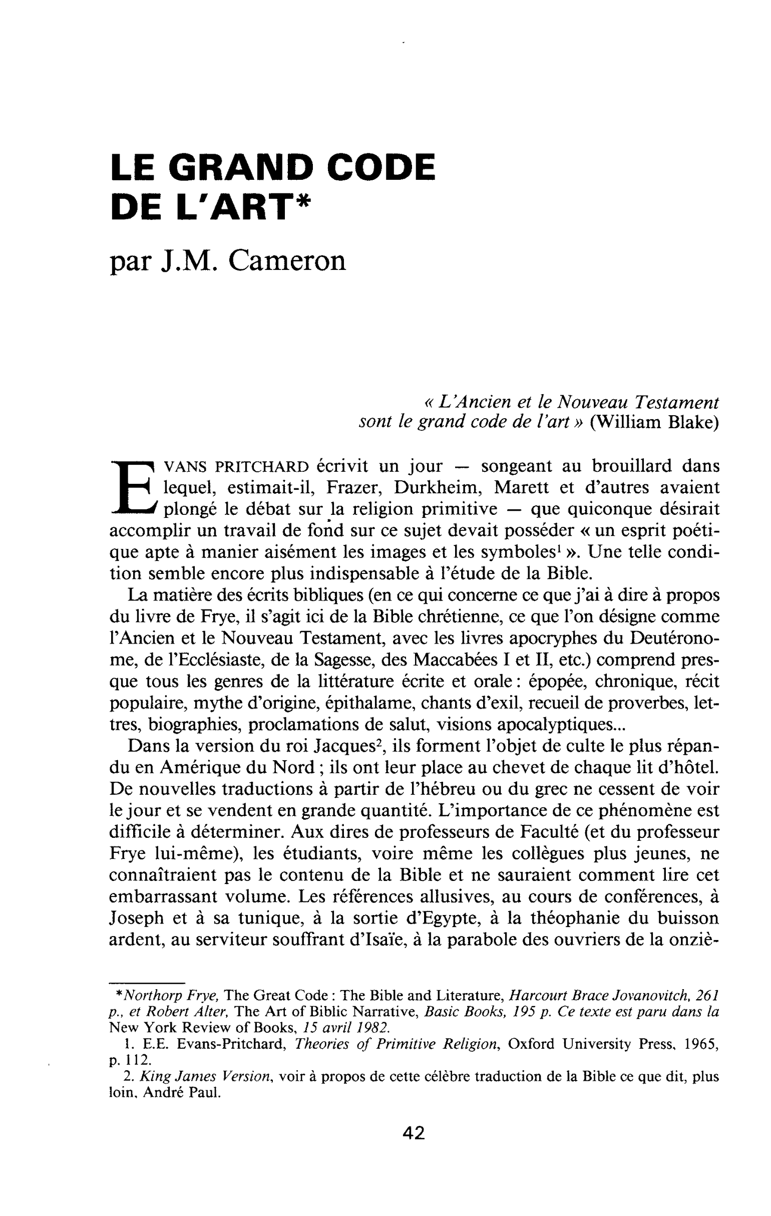 LE GRAND CODE DE L’ART