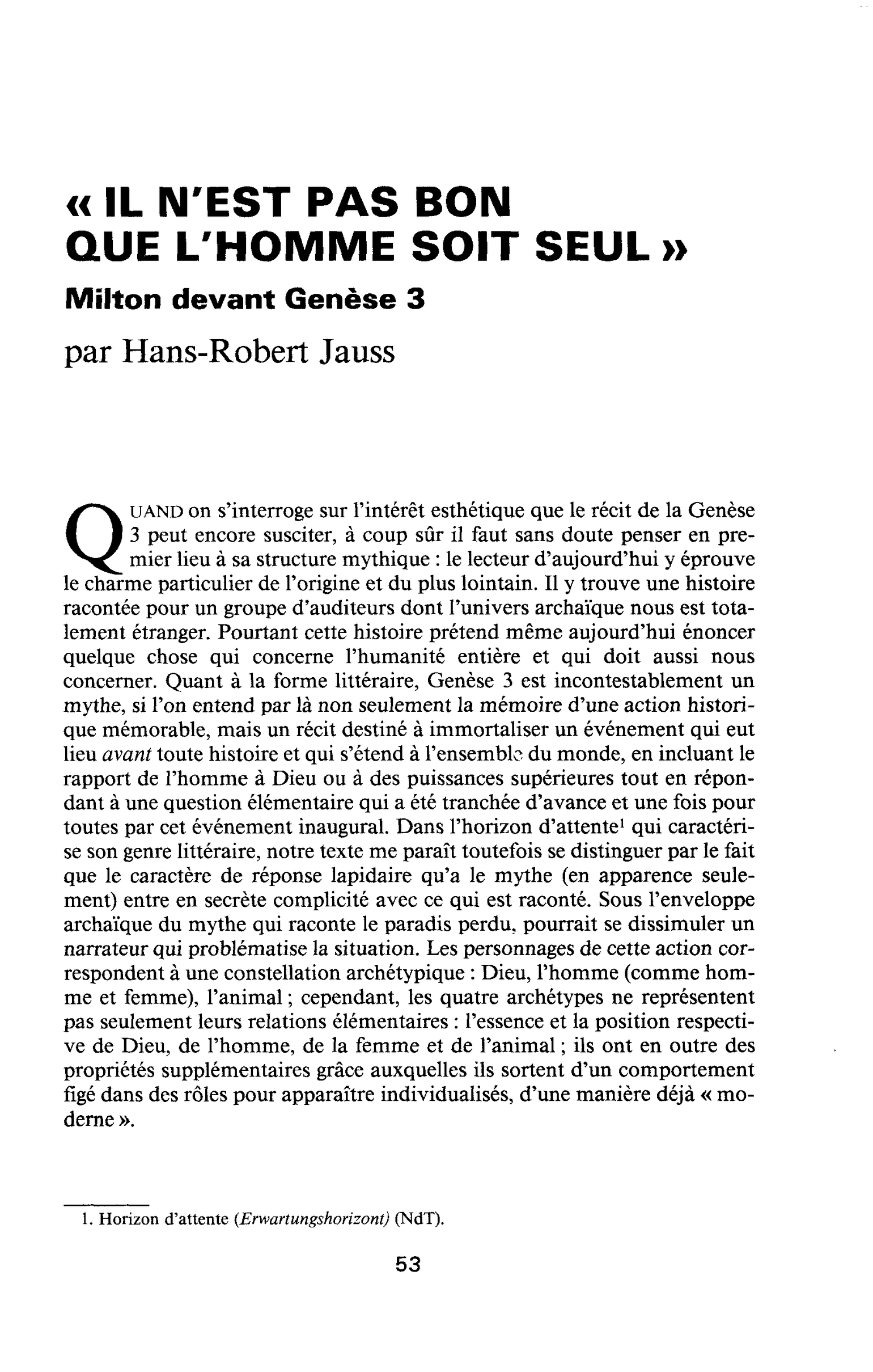 « IL N’EST PAS BON QUE L’HOMME SOIT SEUL ». Milton devant Genèse 3