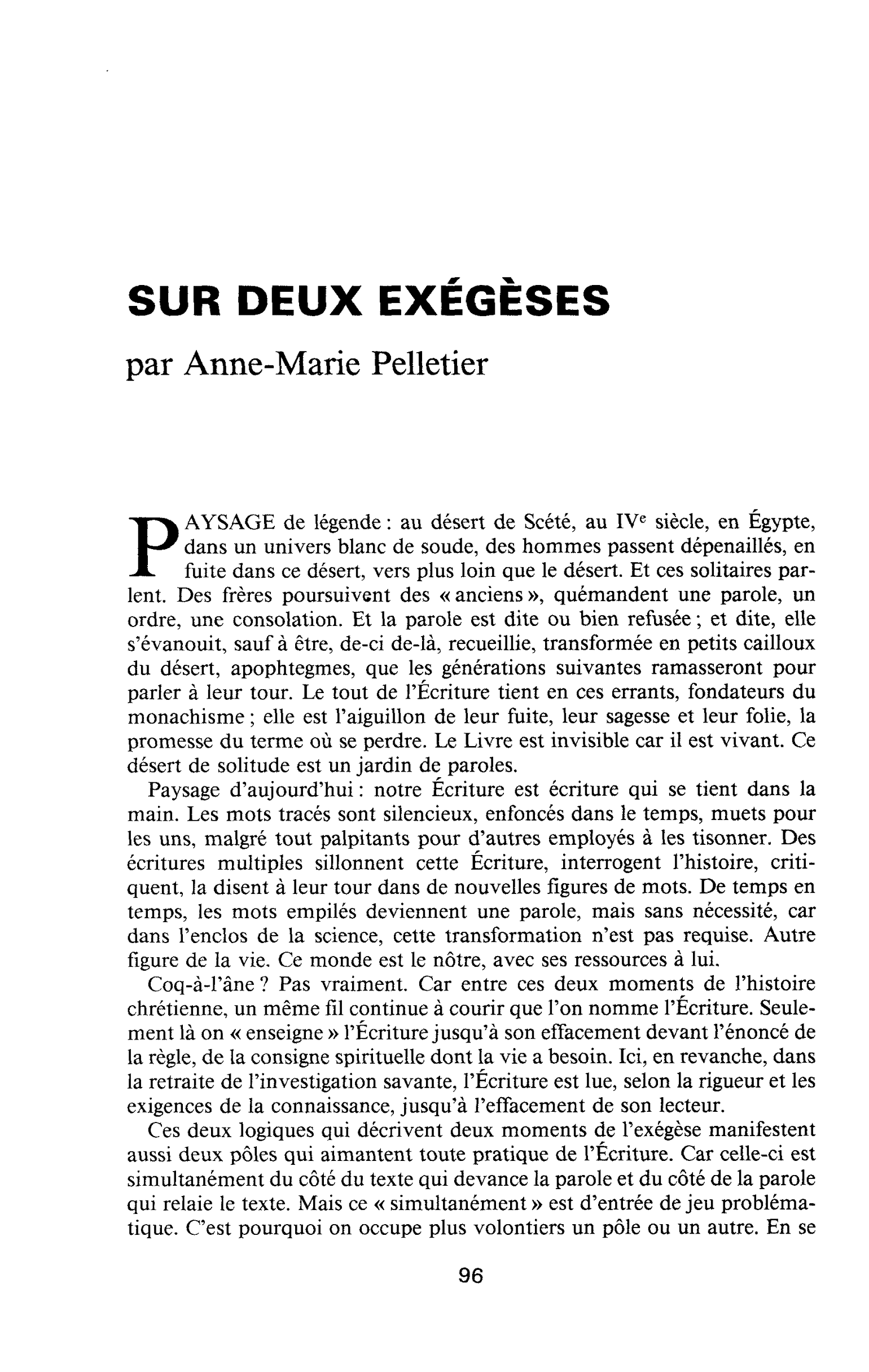 SUR DEUX EXÉGÈSES