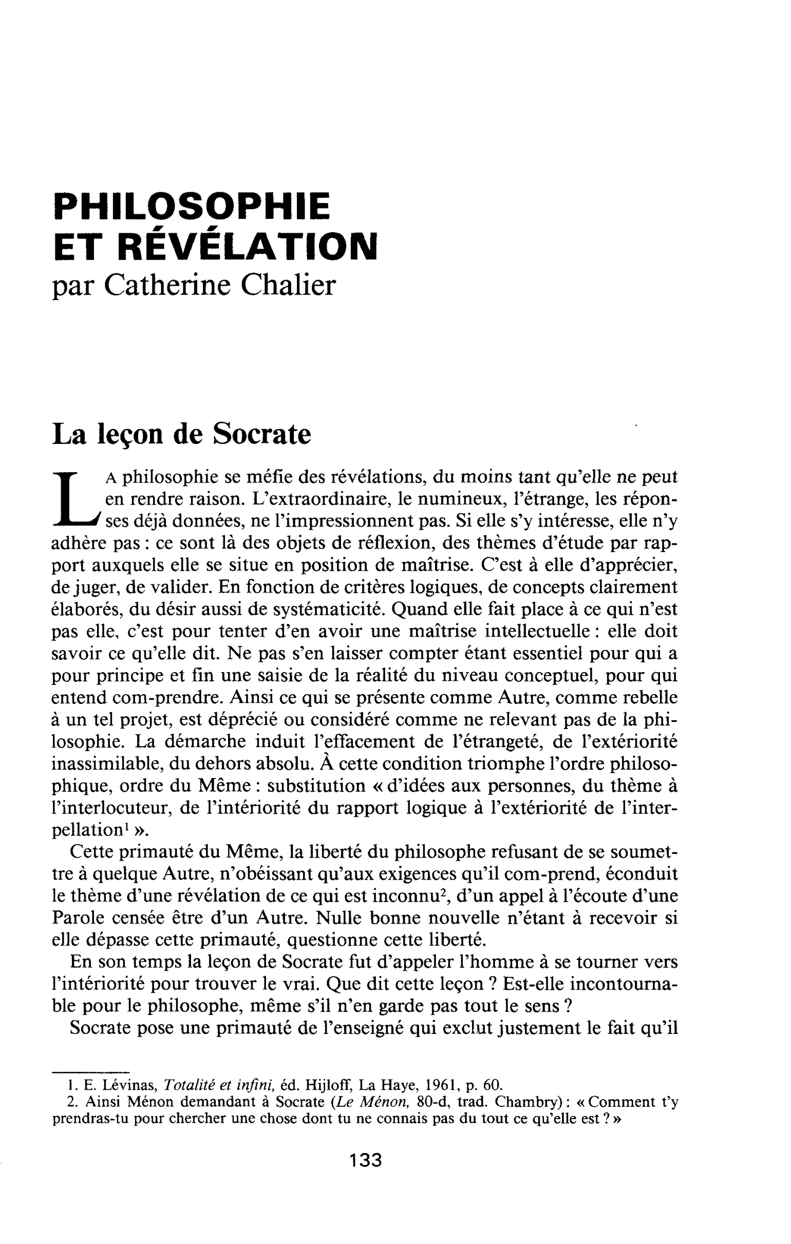 PHILOSOPHIE ET RÉVÉLATION