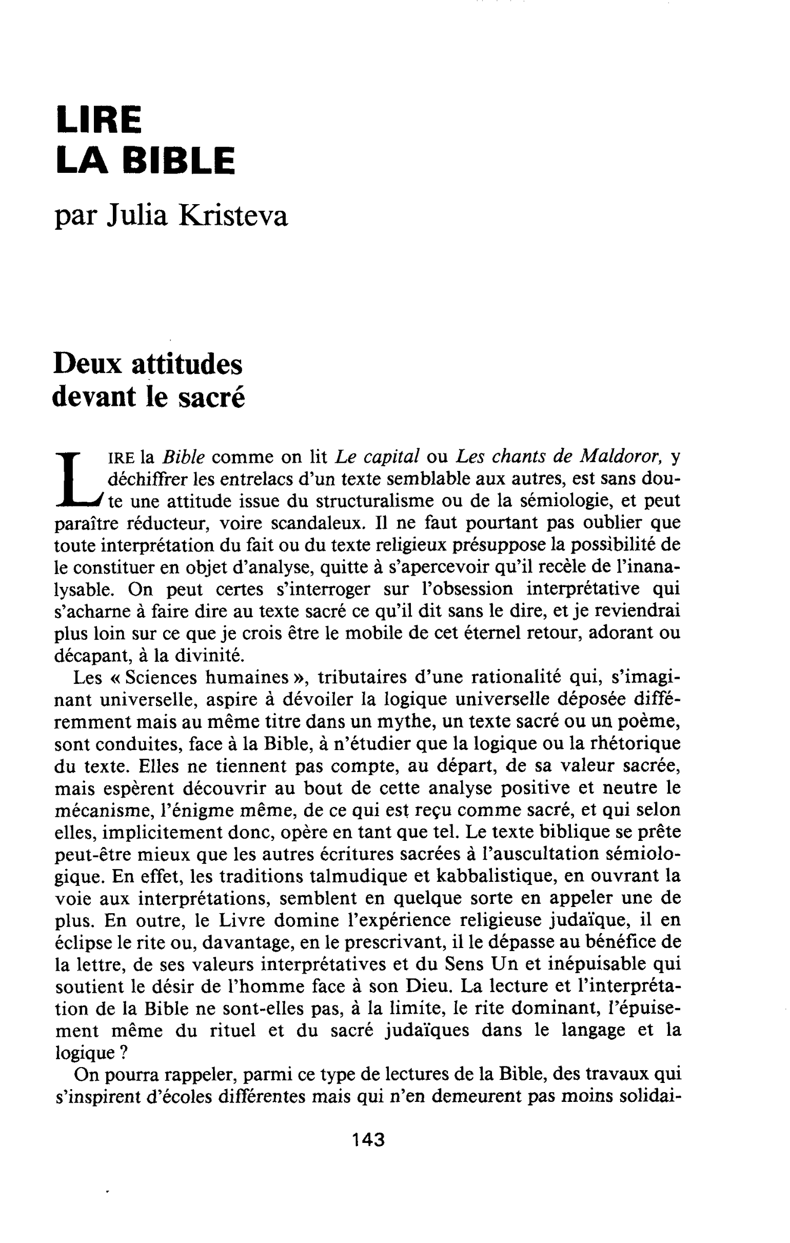LIRE LA BIBLE