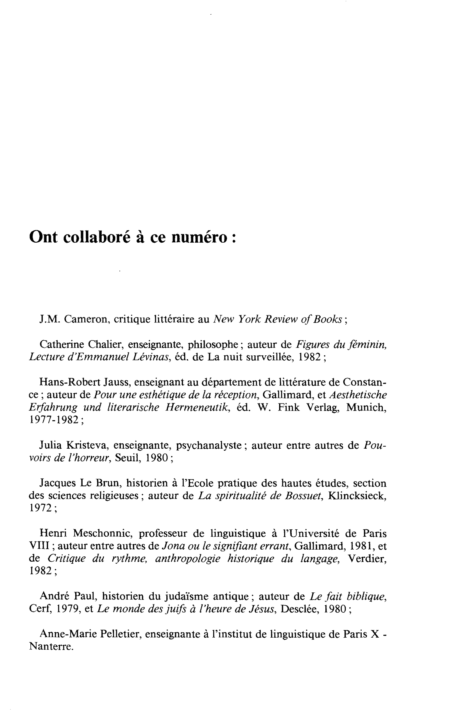 Ont collaboré à ce numéro