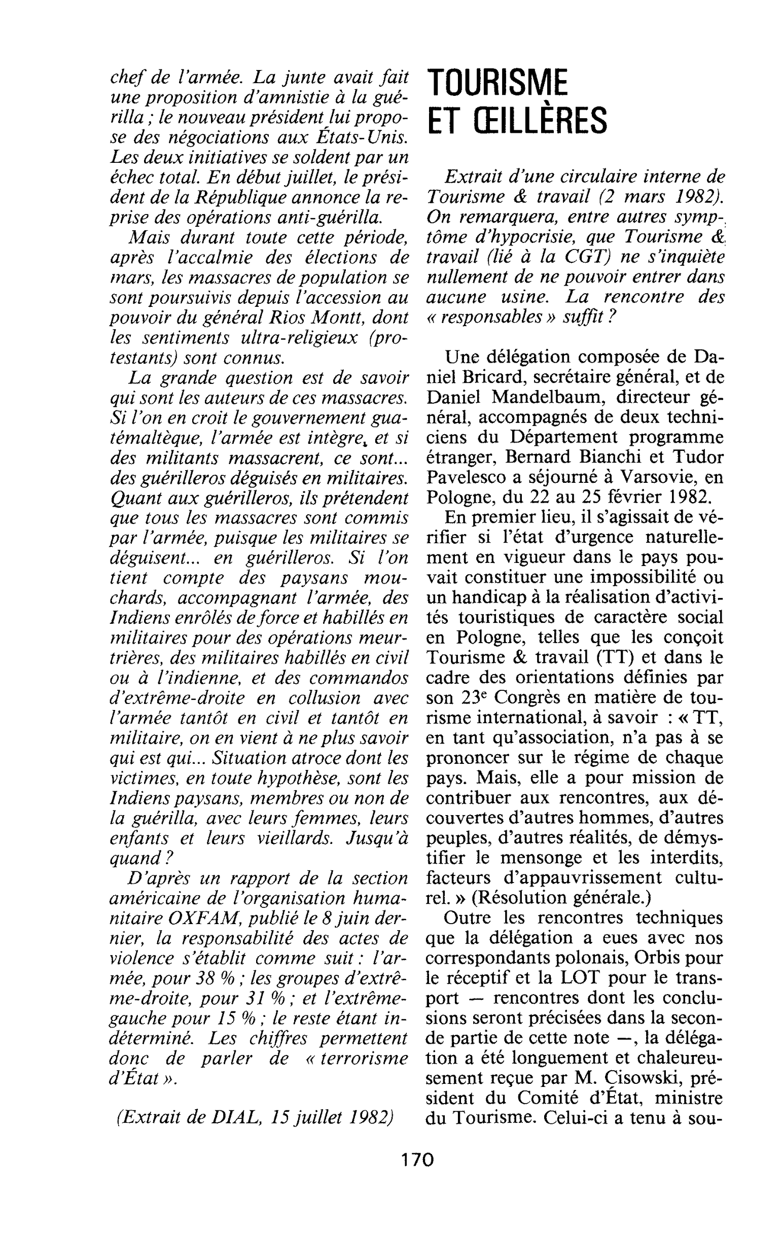 TOURISME ET OEILLÈRES