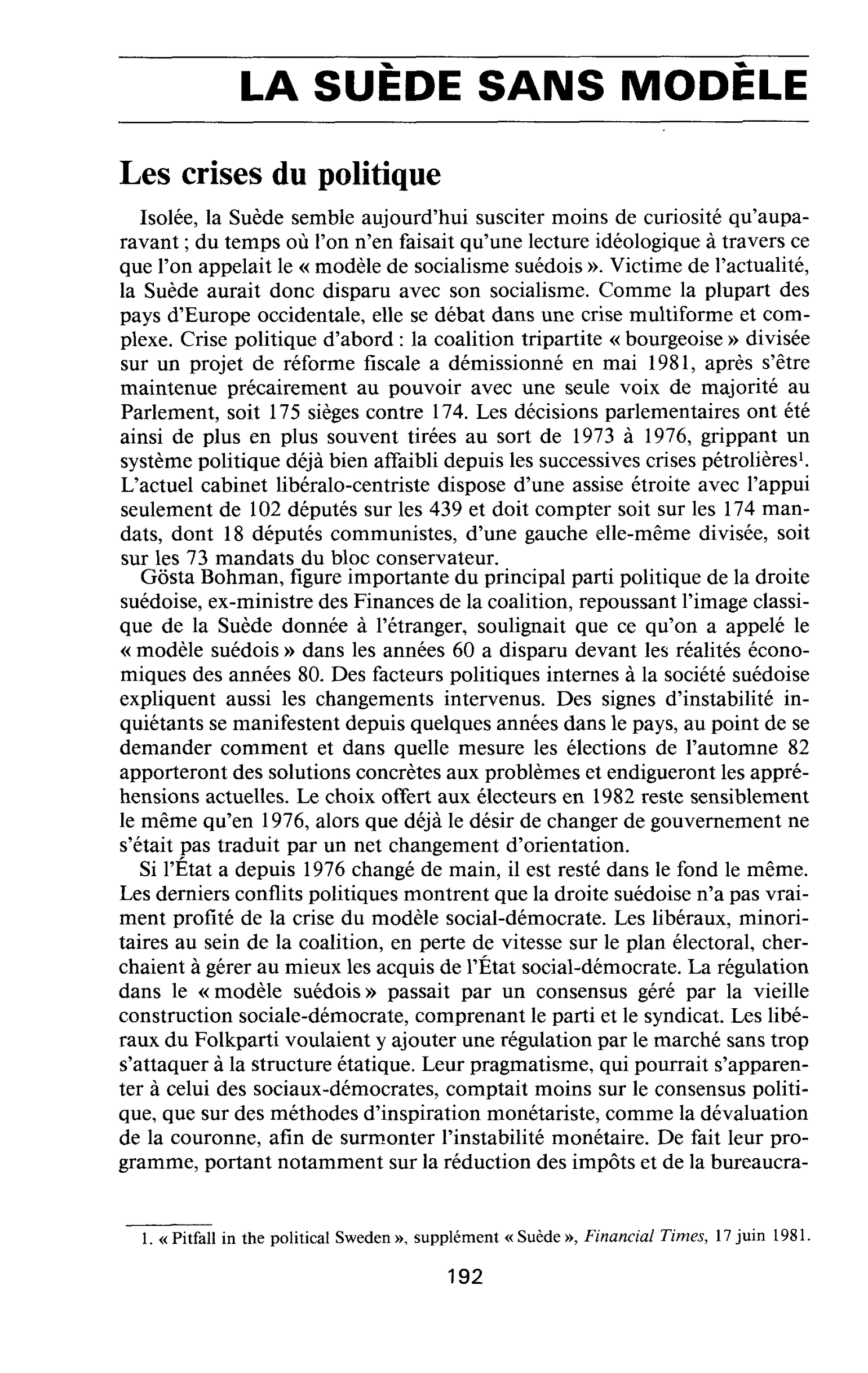LA SUÈDE SANS MODELE