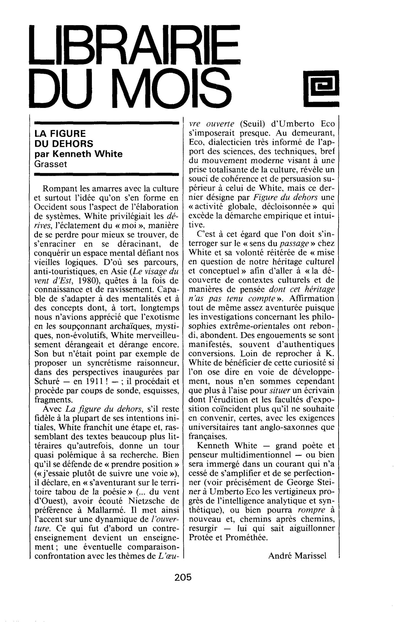 LA FIGURE DU DEHORS par Kenneth White