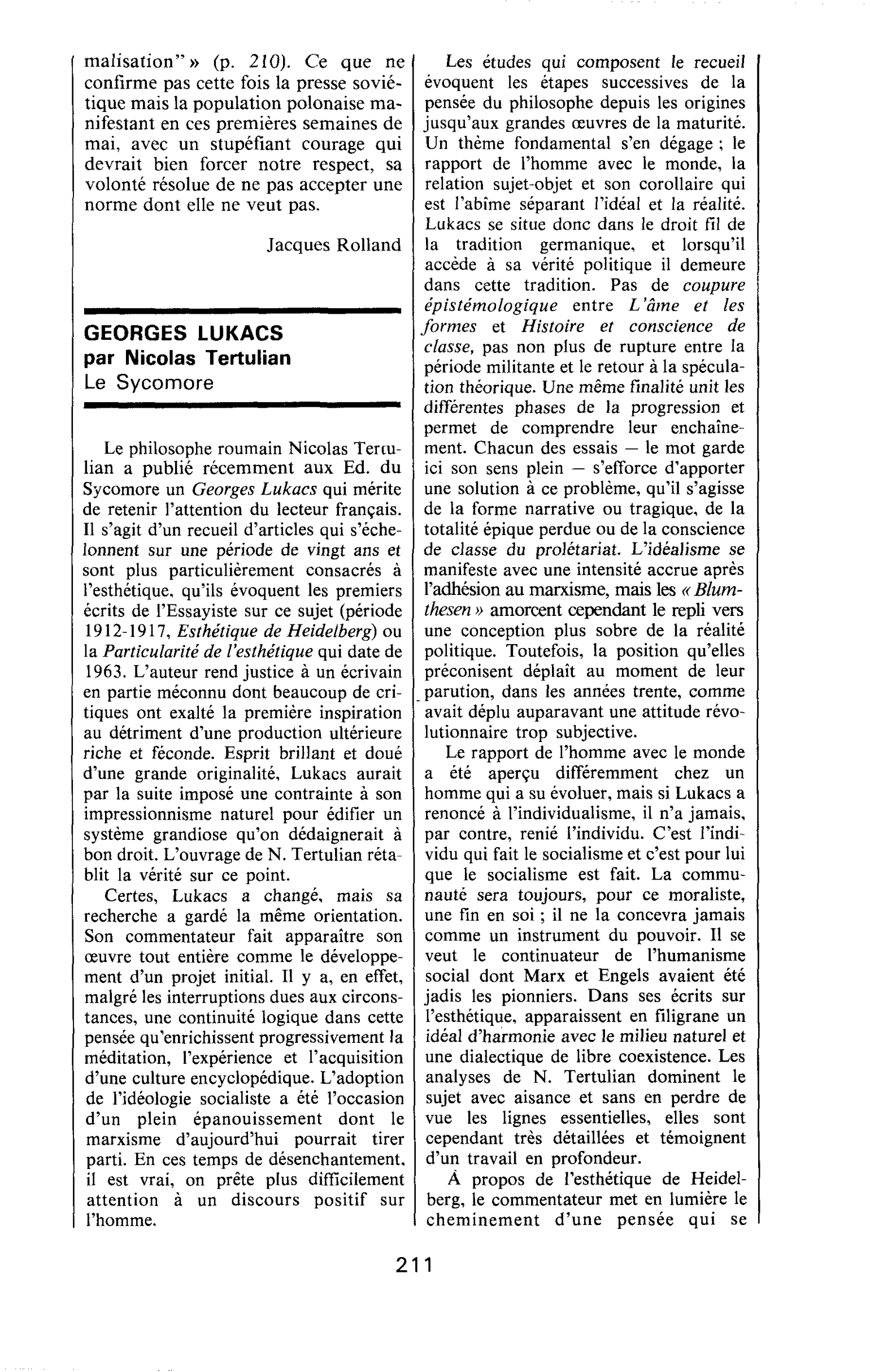 GEORGES LUKACS par Nicolas Tertulian