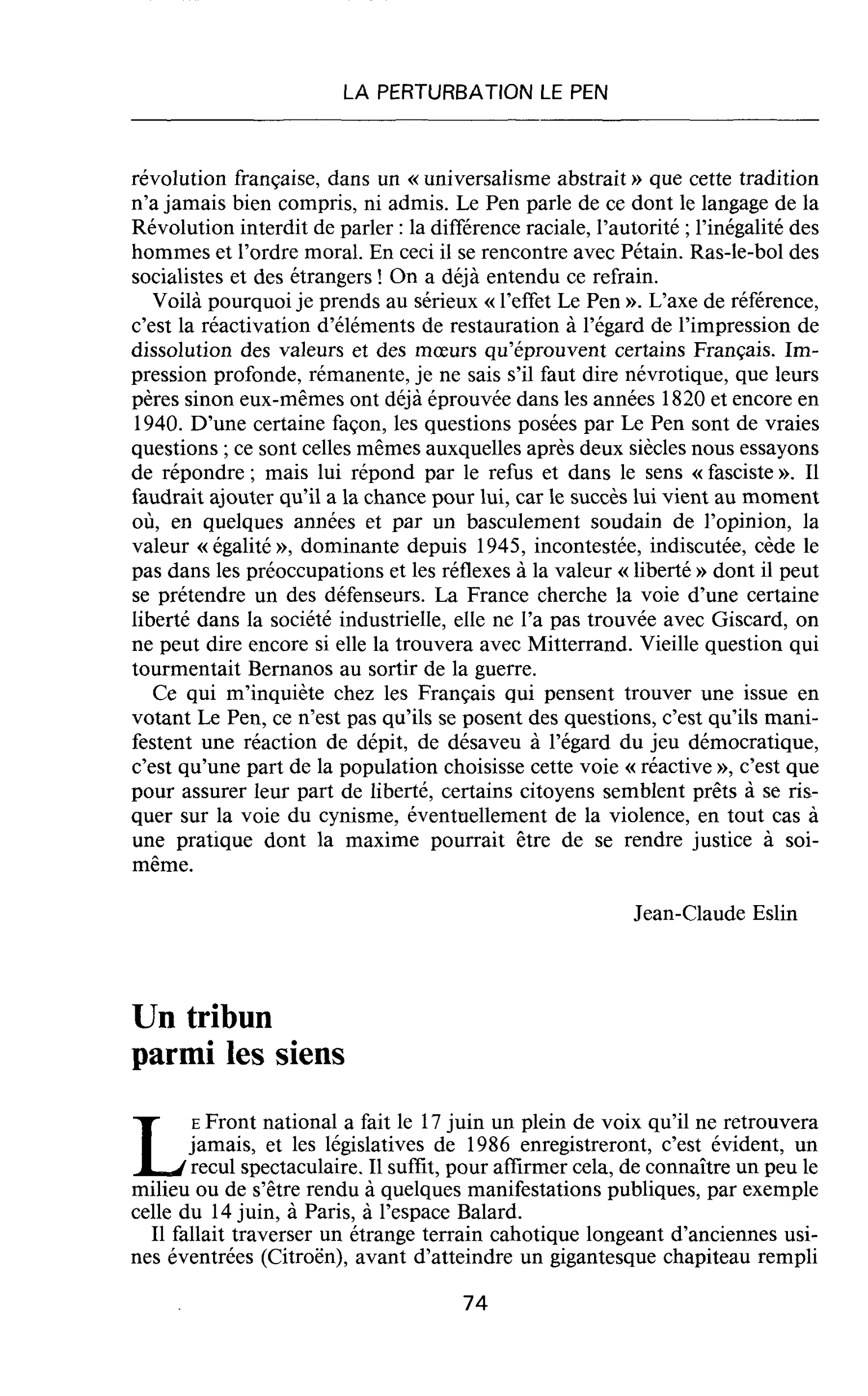 Un tribun parmi les siens