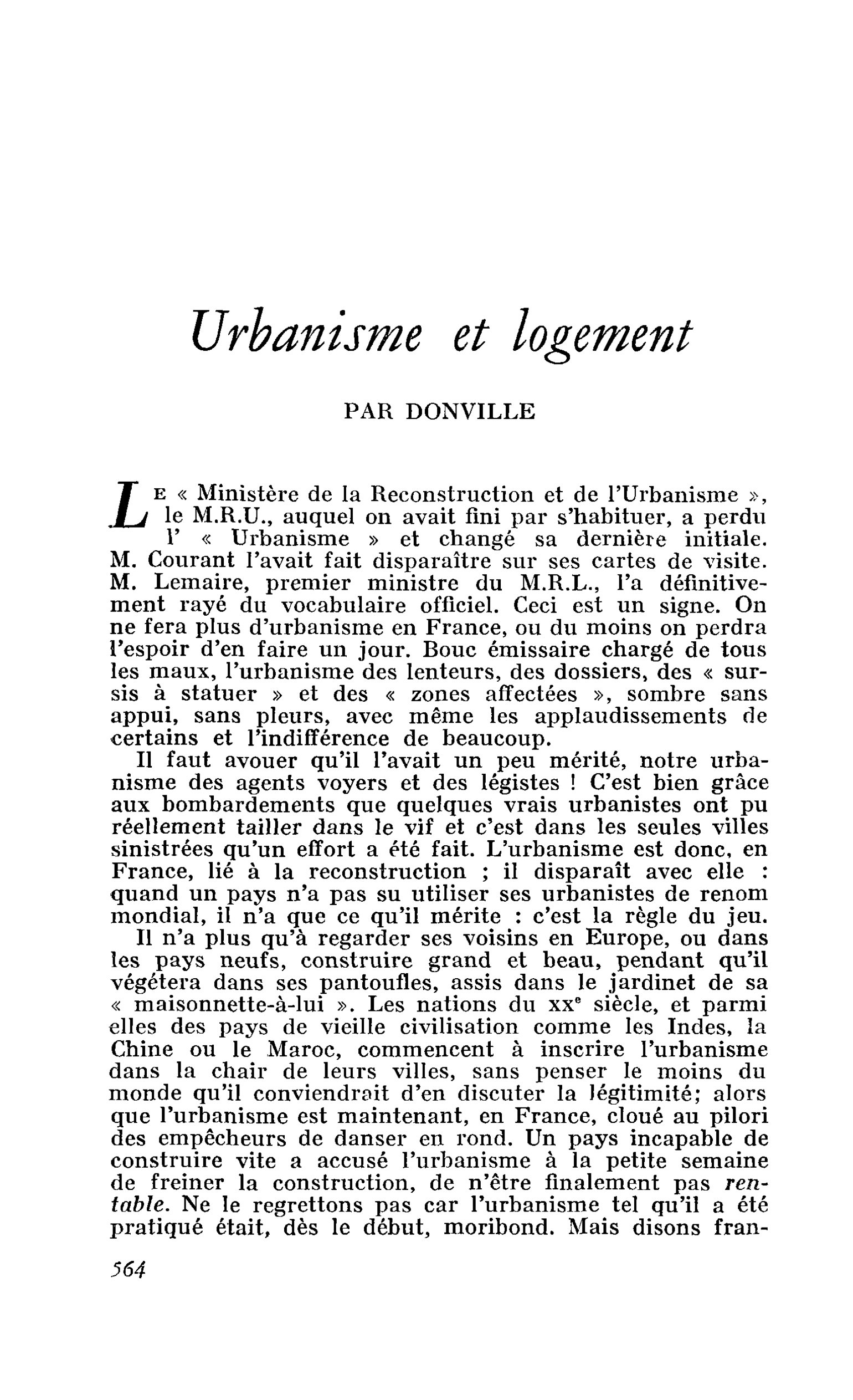 Urbanisme et logement