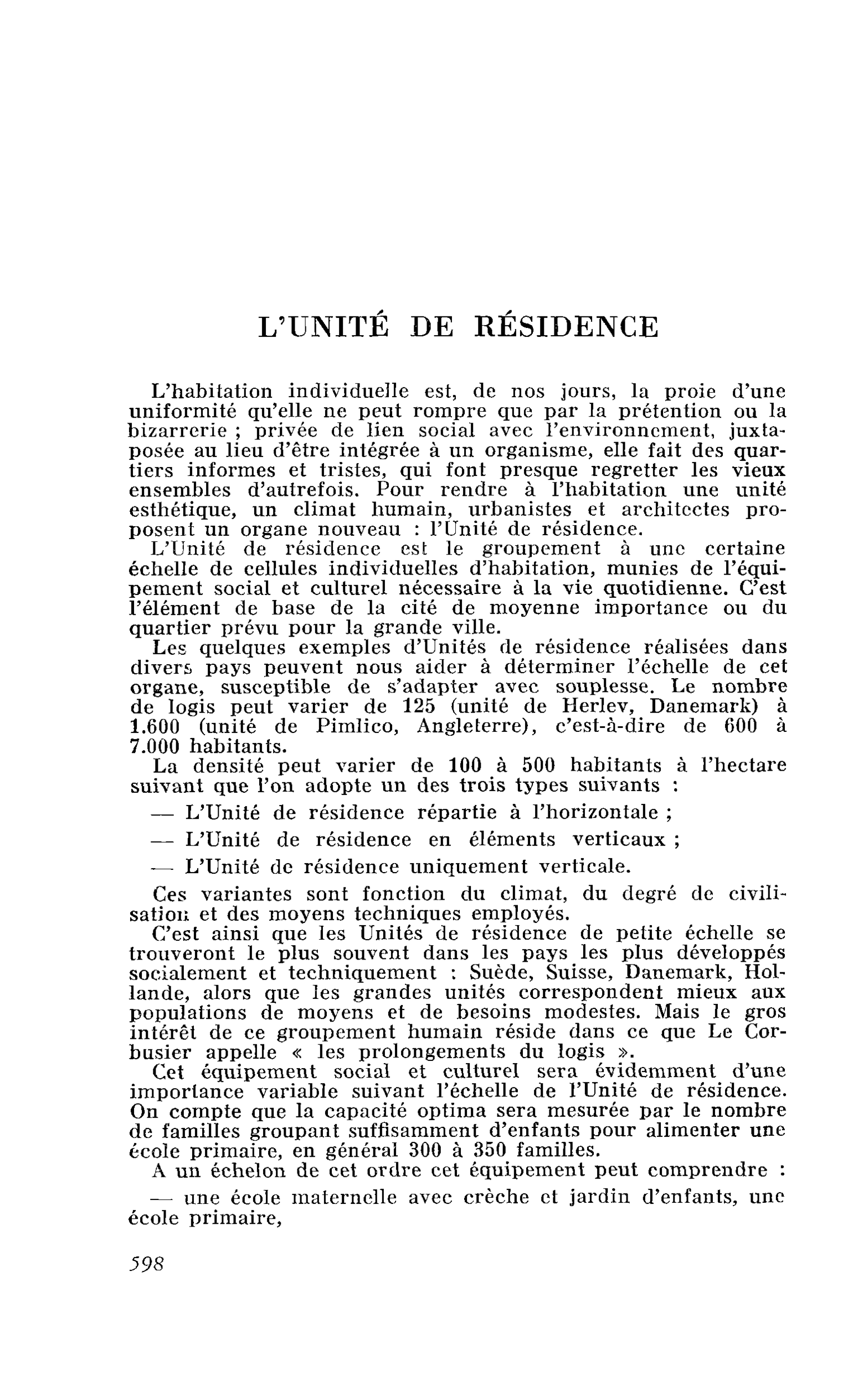 L’UNITÉ DE RÉSIDENCE