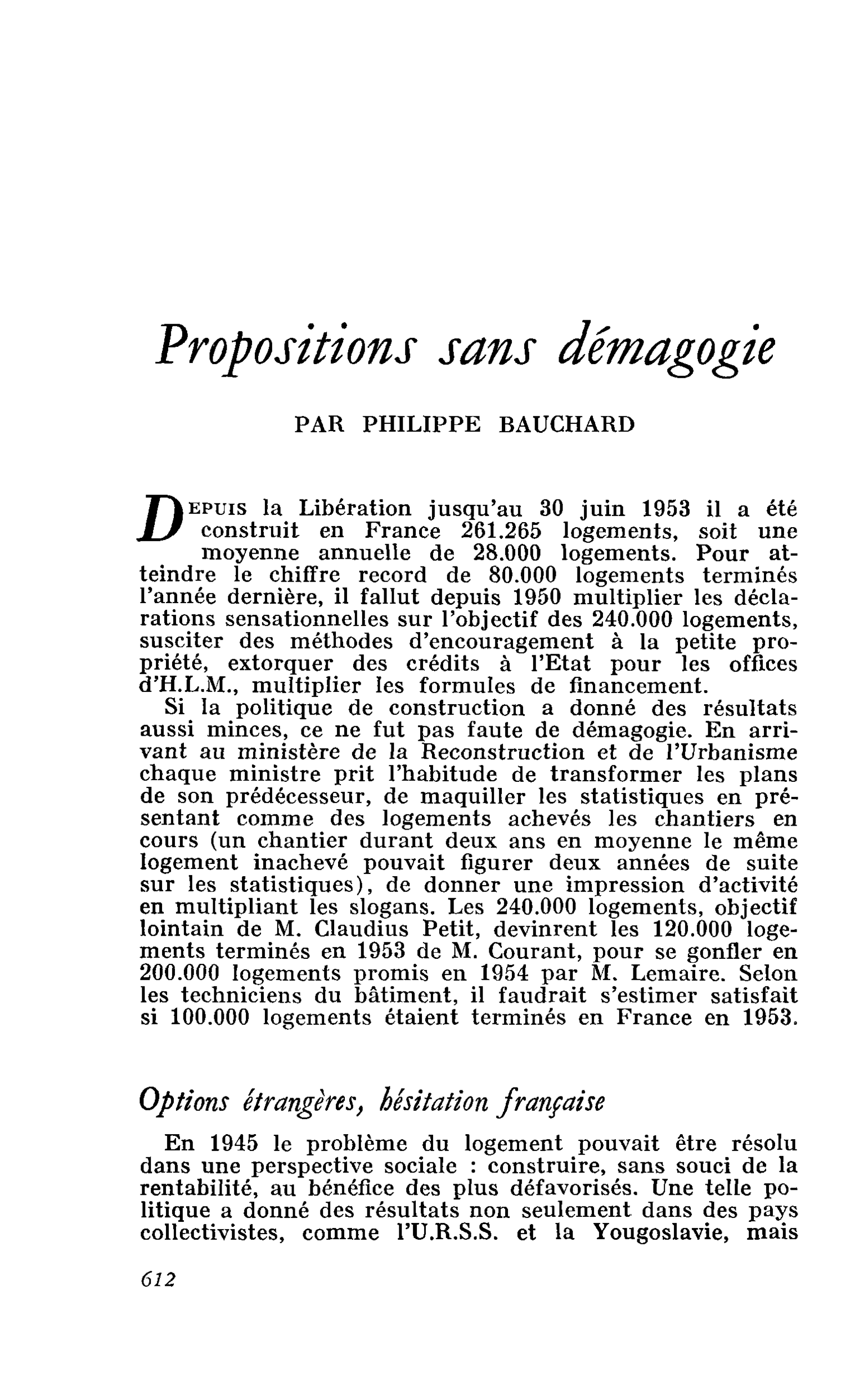 Propositions sans démagogie