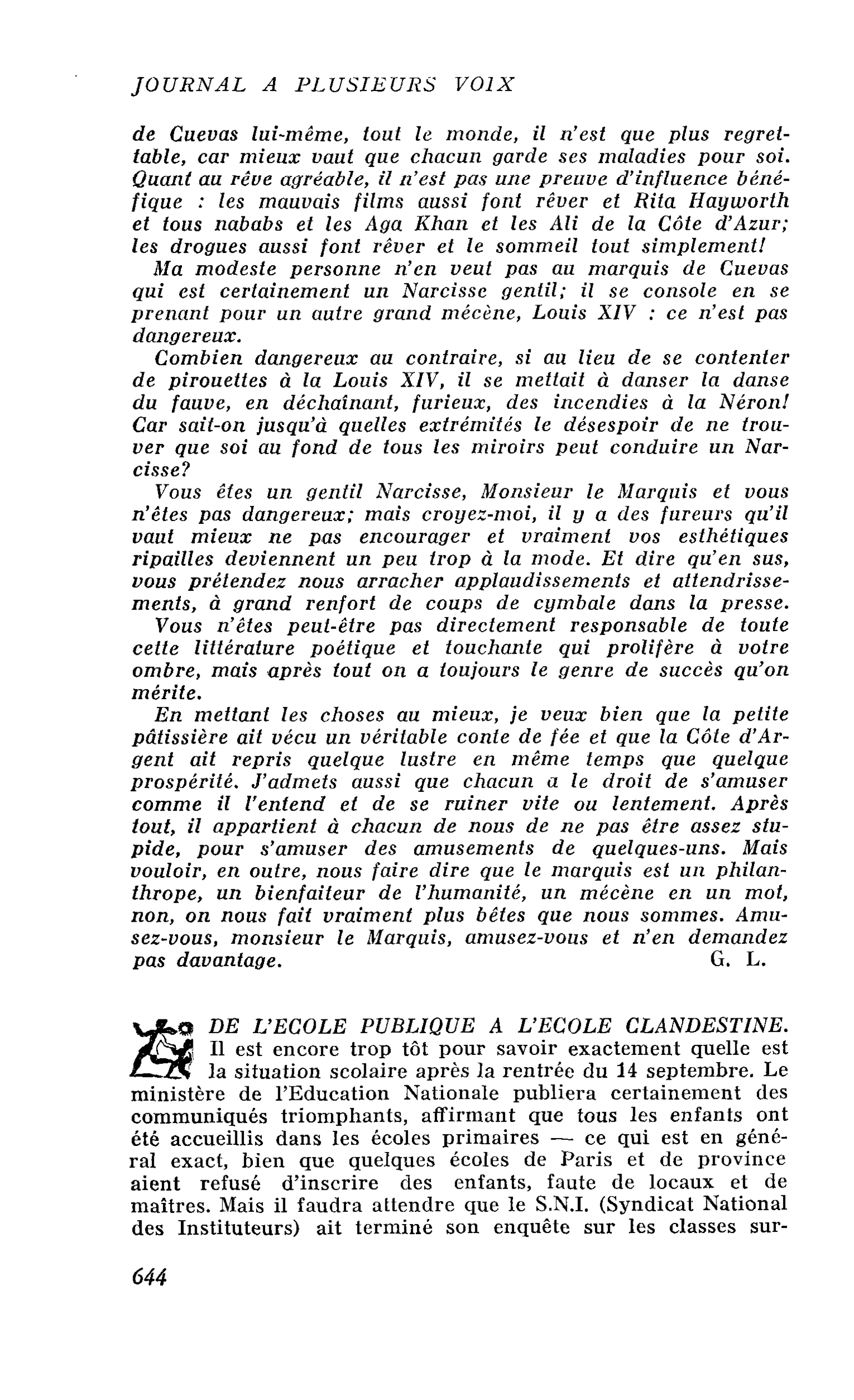 DE L’ECOLE PUBLIQUE A L’ECOLE CLANDESTINE