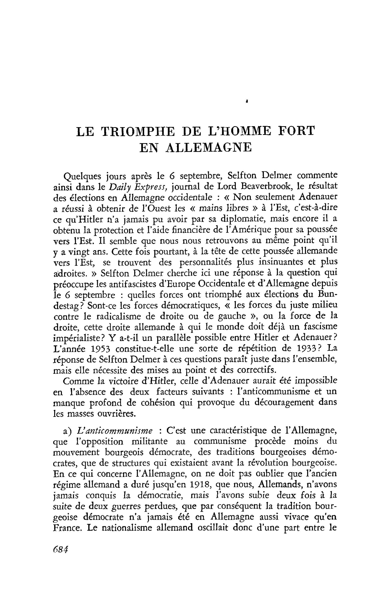 LE TRIOMPHE DE L’HOMME FORT EN ALLEMAGNE