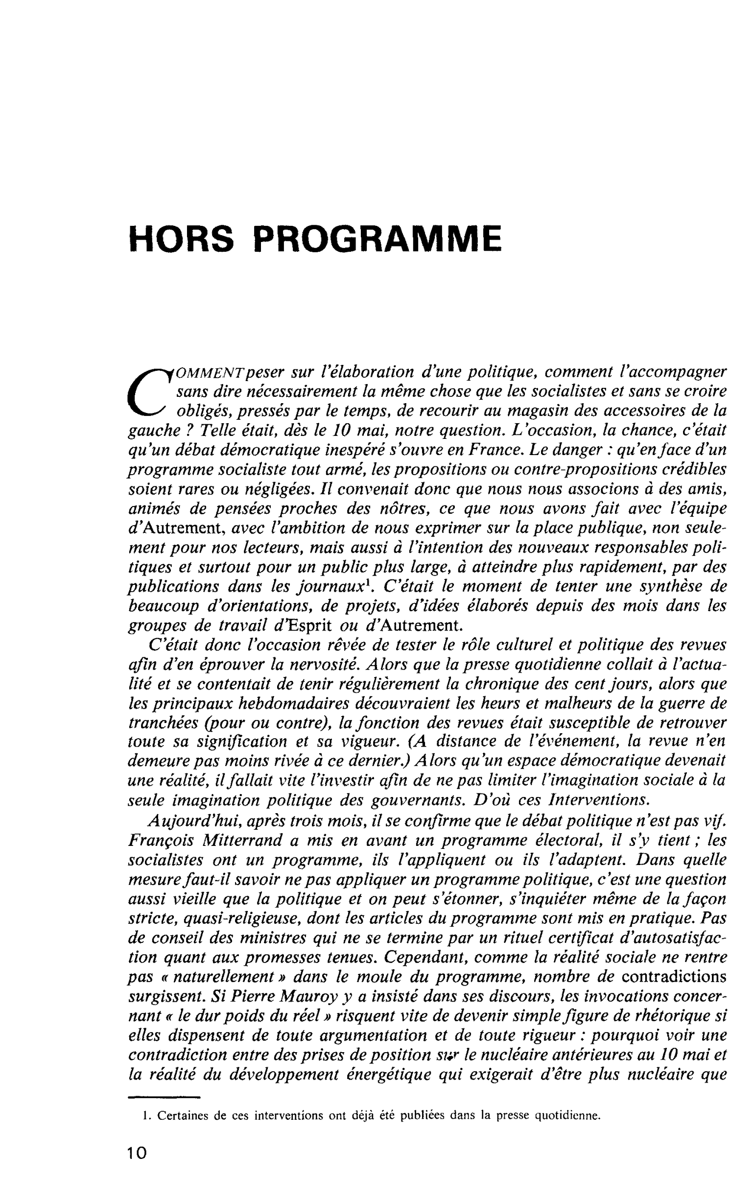 HORS PROGRAMME