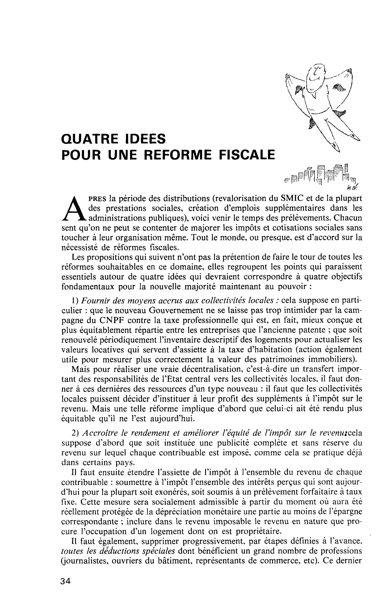 QUATRE IDEES POUR UNE REFORME FISCALE