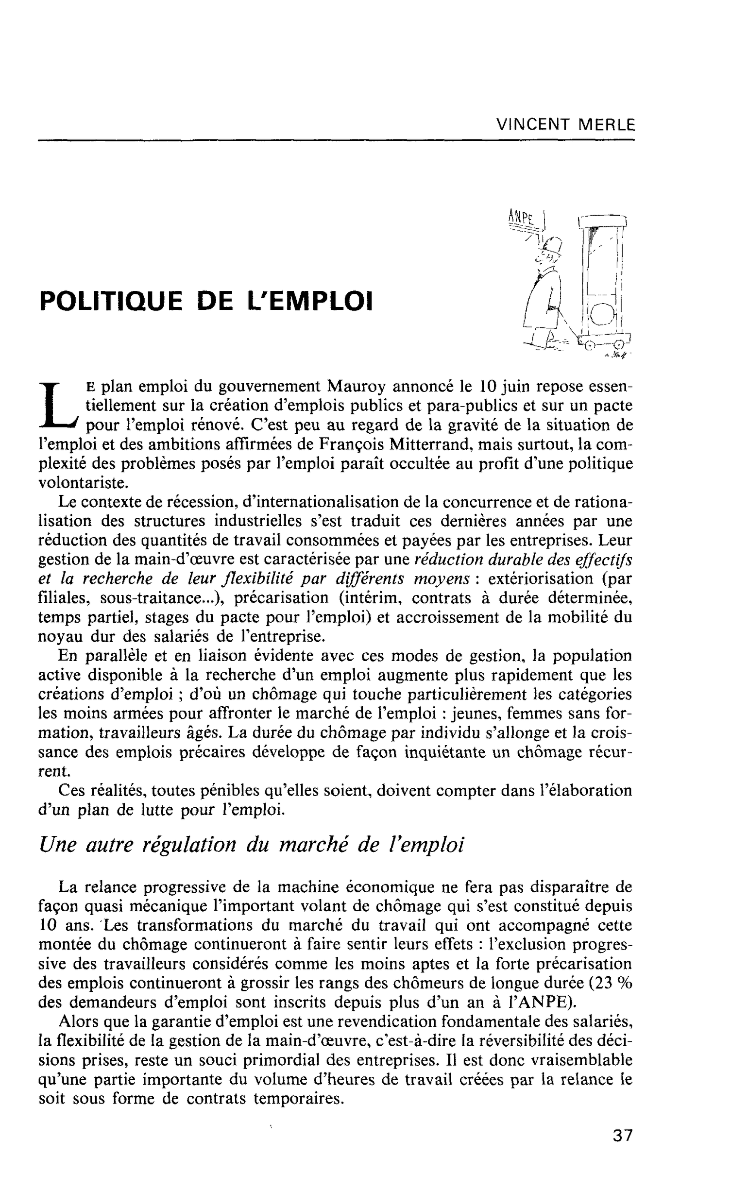 POLITIQUE DE L’EMPLOI