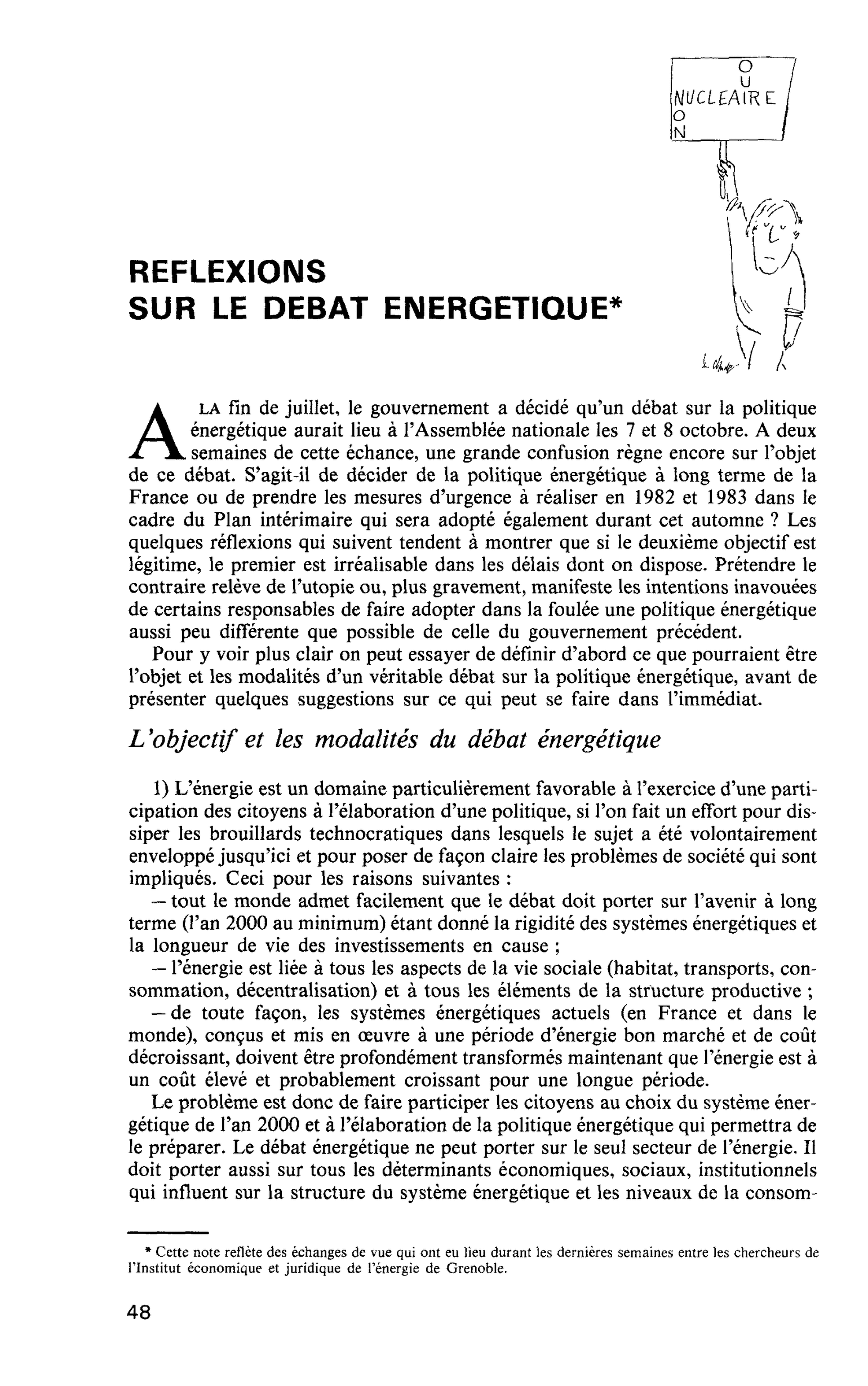 REFLEXIONS SUR LE DEBAT ENERGETIQUE
