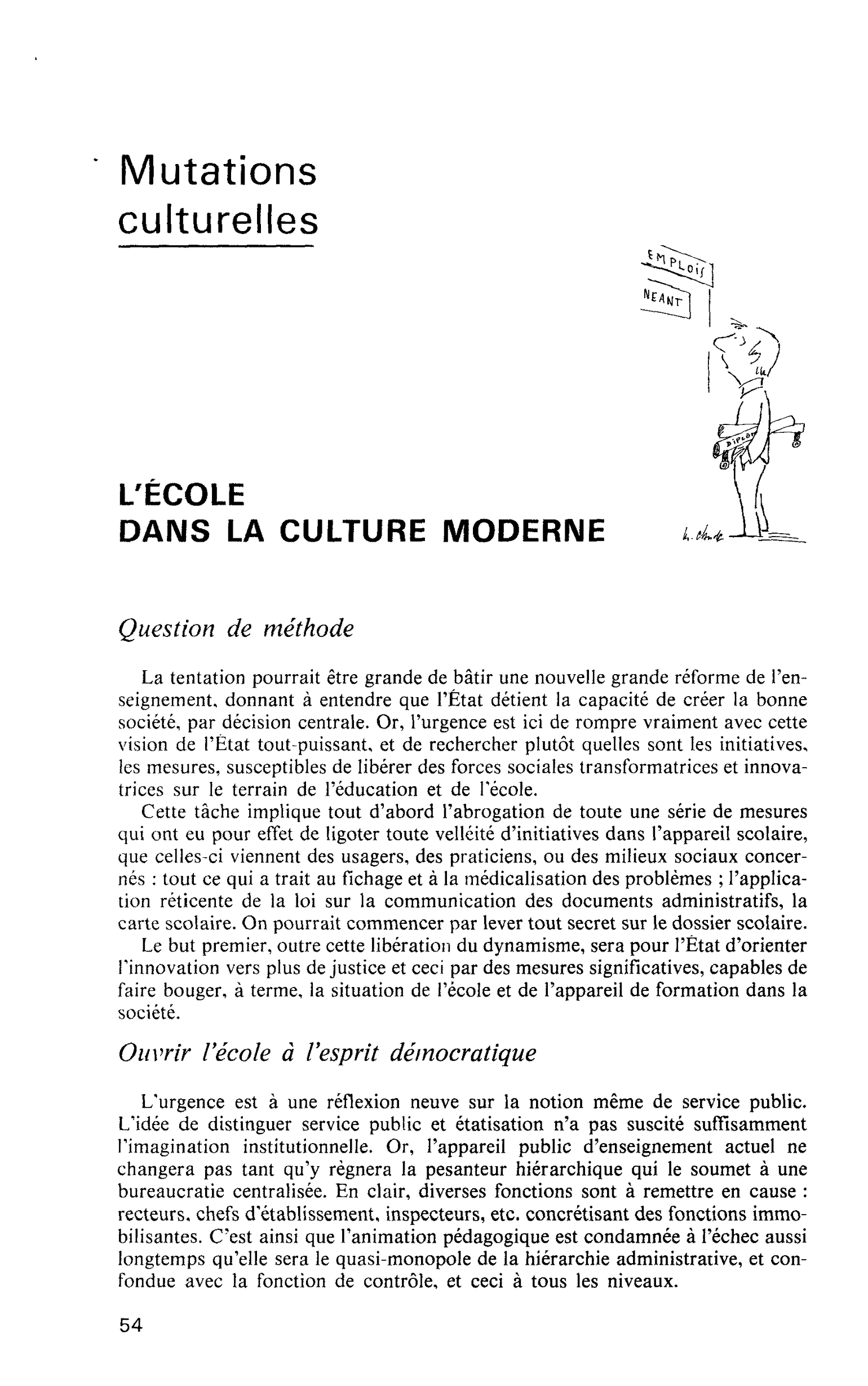 L’ÉCOLE DANS LA CULTURE MODERNE