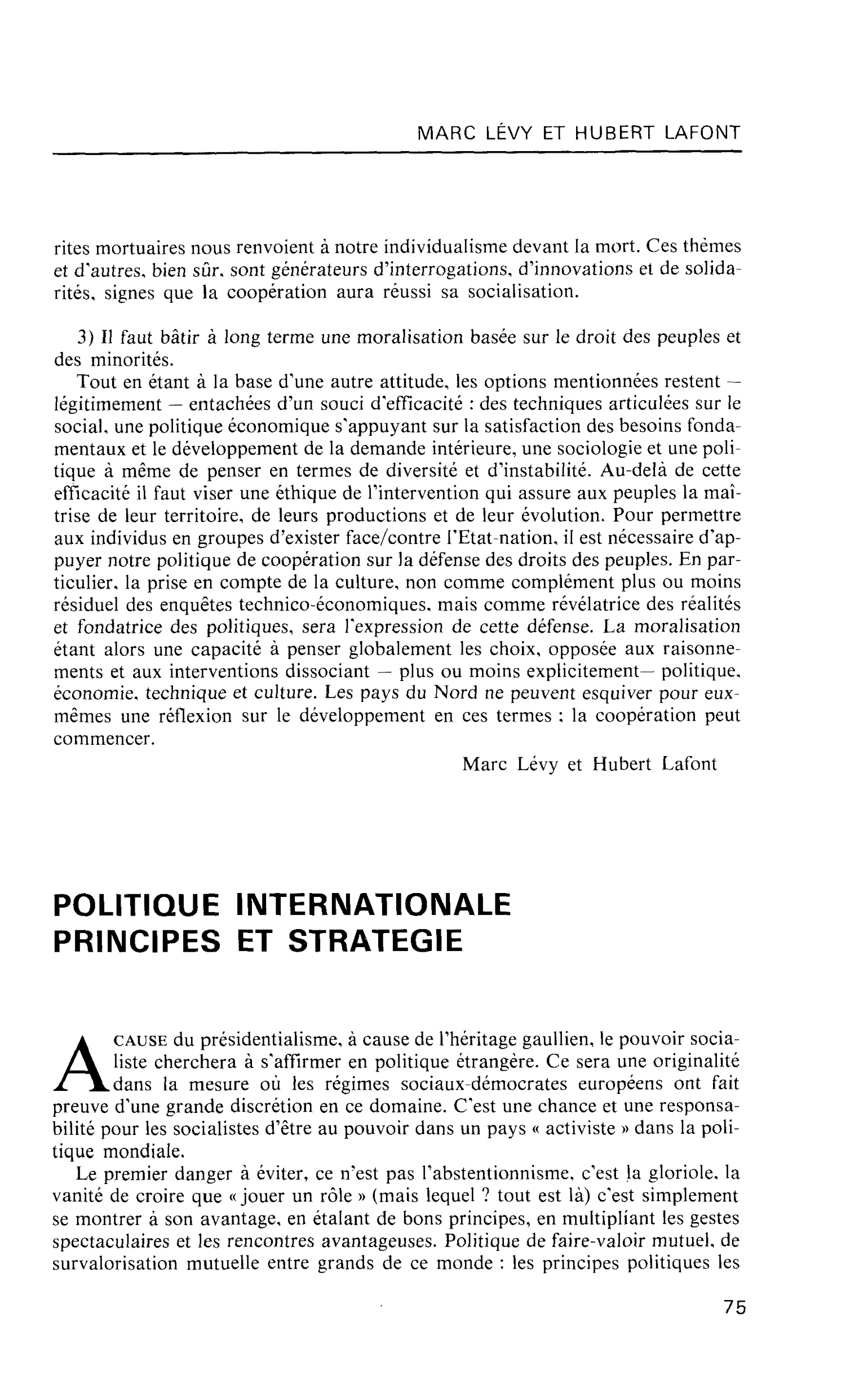 POLITIQUE INTERNATIONALE PRINCIPES ET STRATEGIE