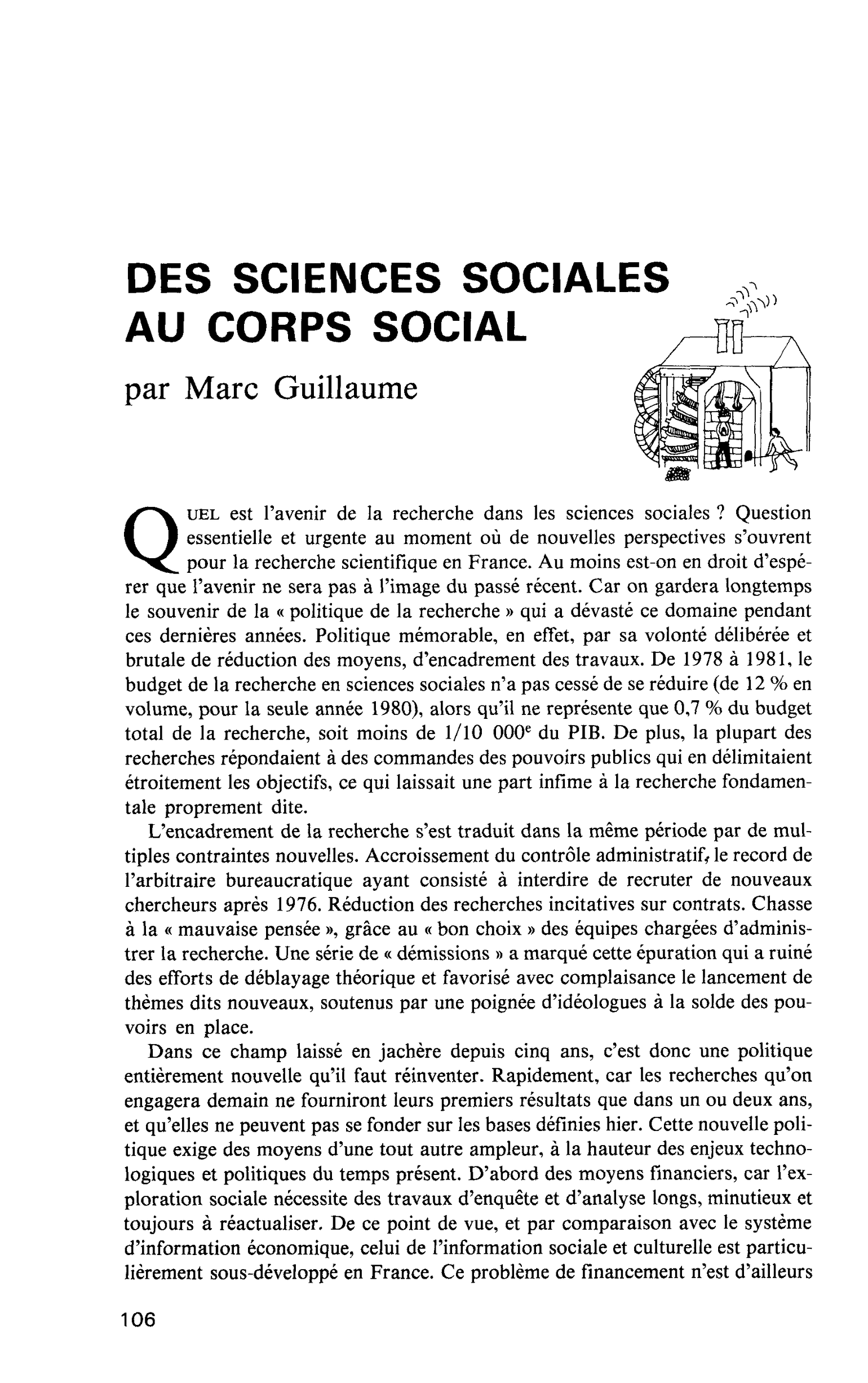 DES SCIENCES SOCIALES AU CORPS SOCIAL