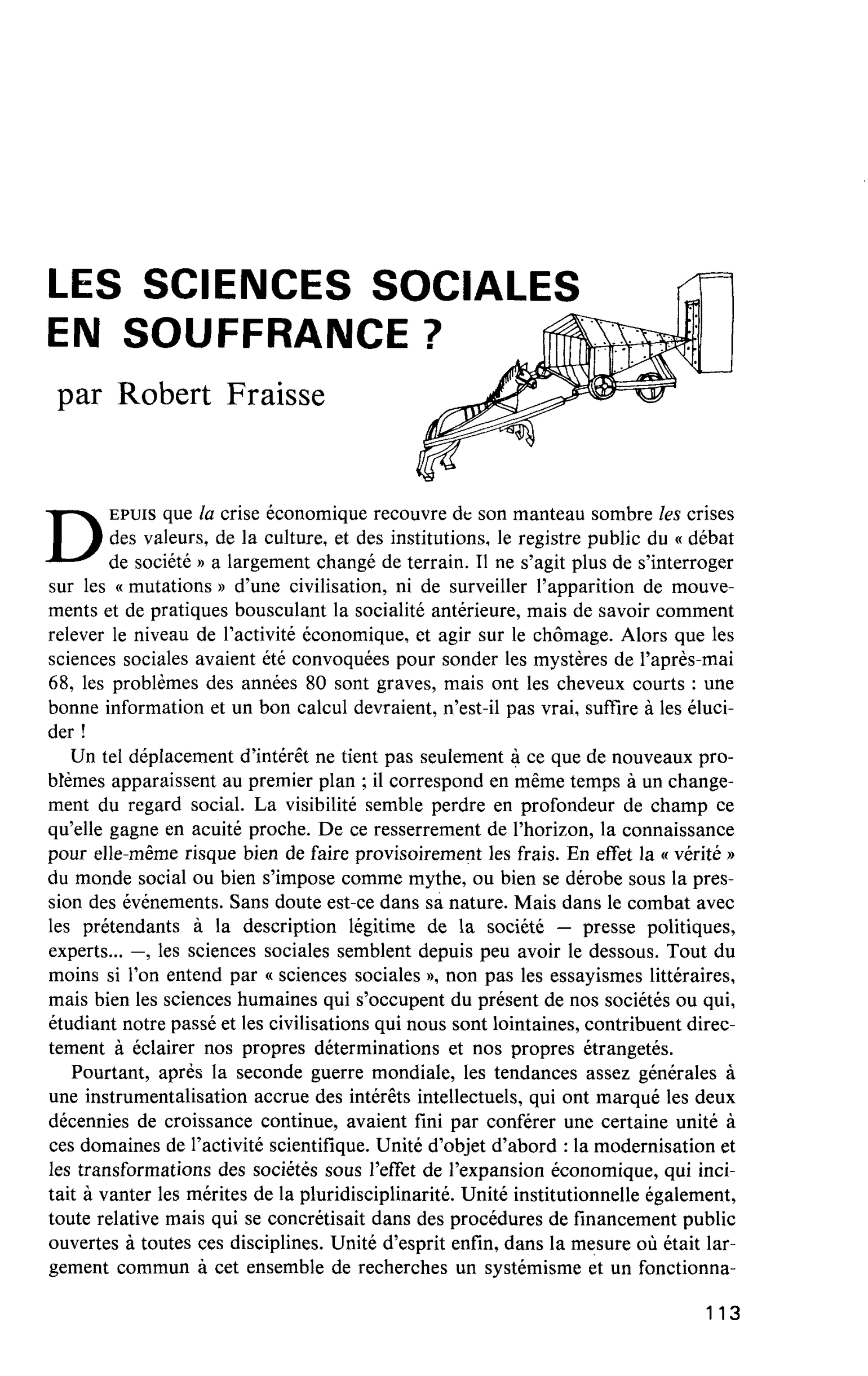 LES SCIENCES SOCIALES EN SOUFFRANCE ?