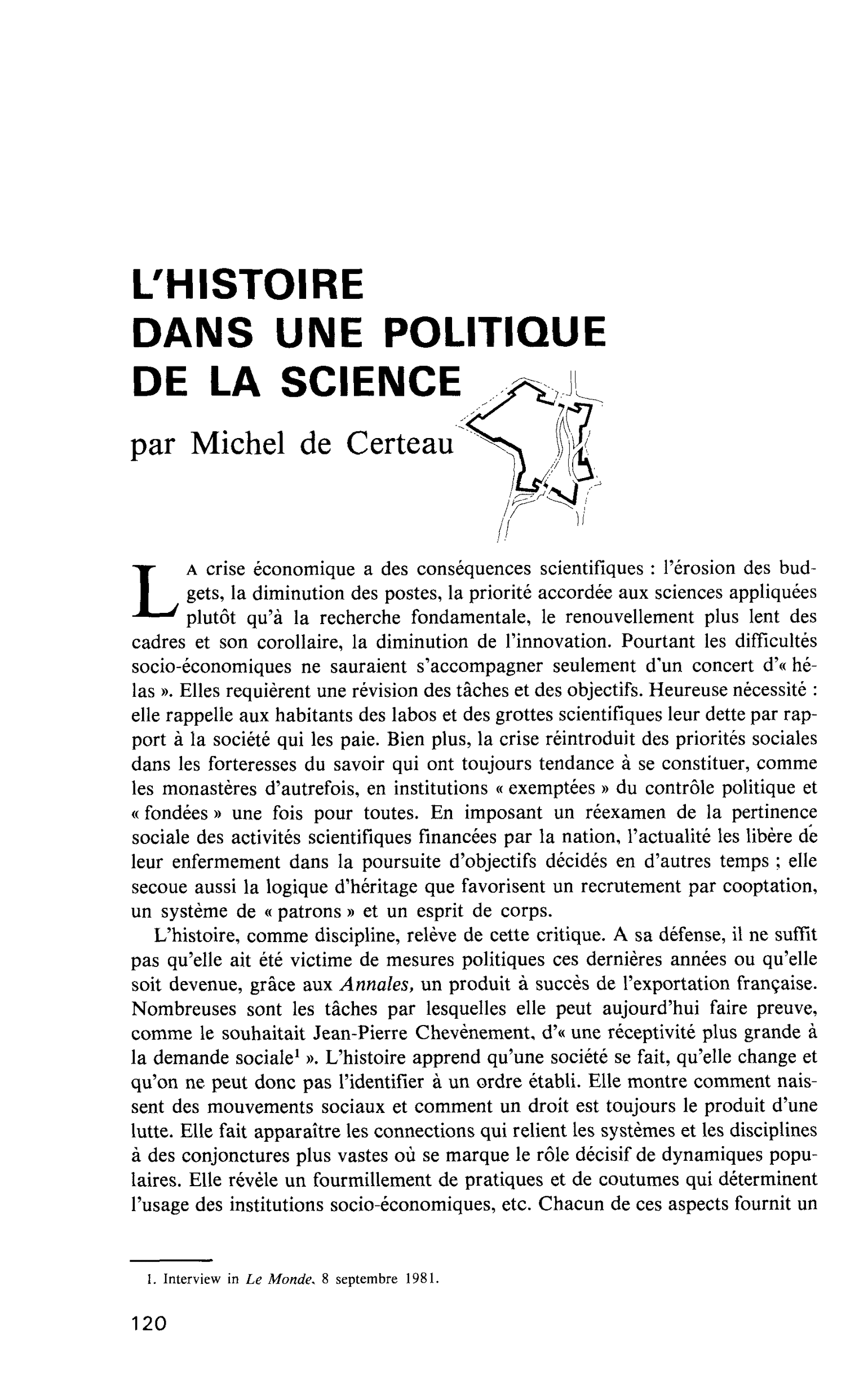 L’HISTOIRE DANS UNE POLITIQUE DE LA SCIENCE