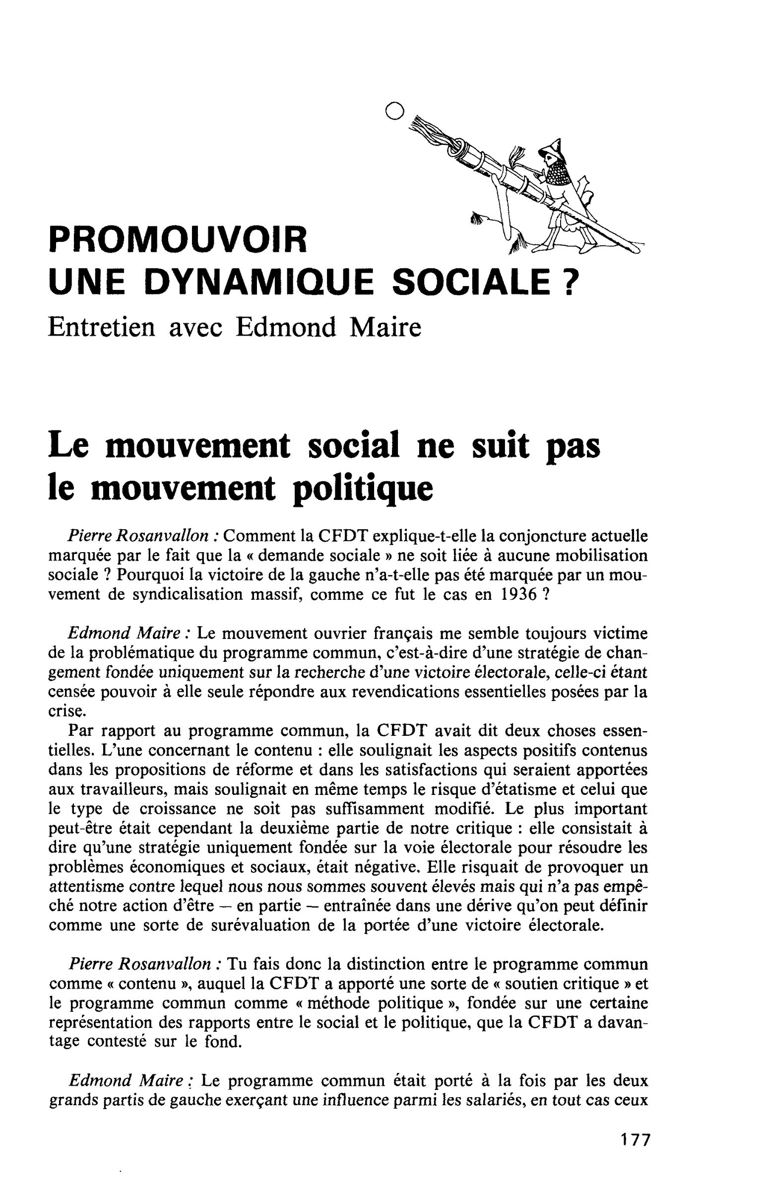 PROMOUVOIR UNE DYNAMIQUE SOCIALE ? Entretien avec Edmond Maire
