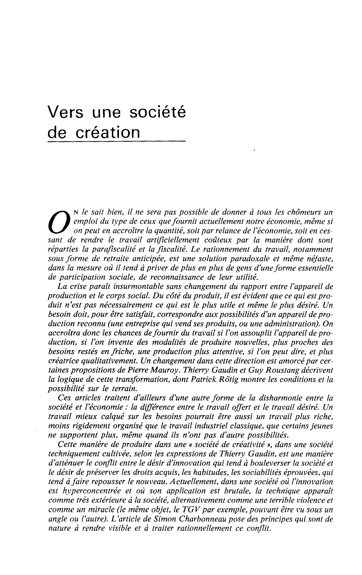 Vers une société de création