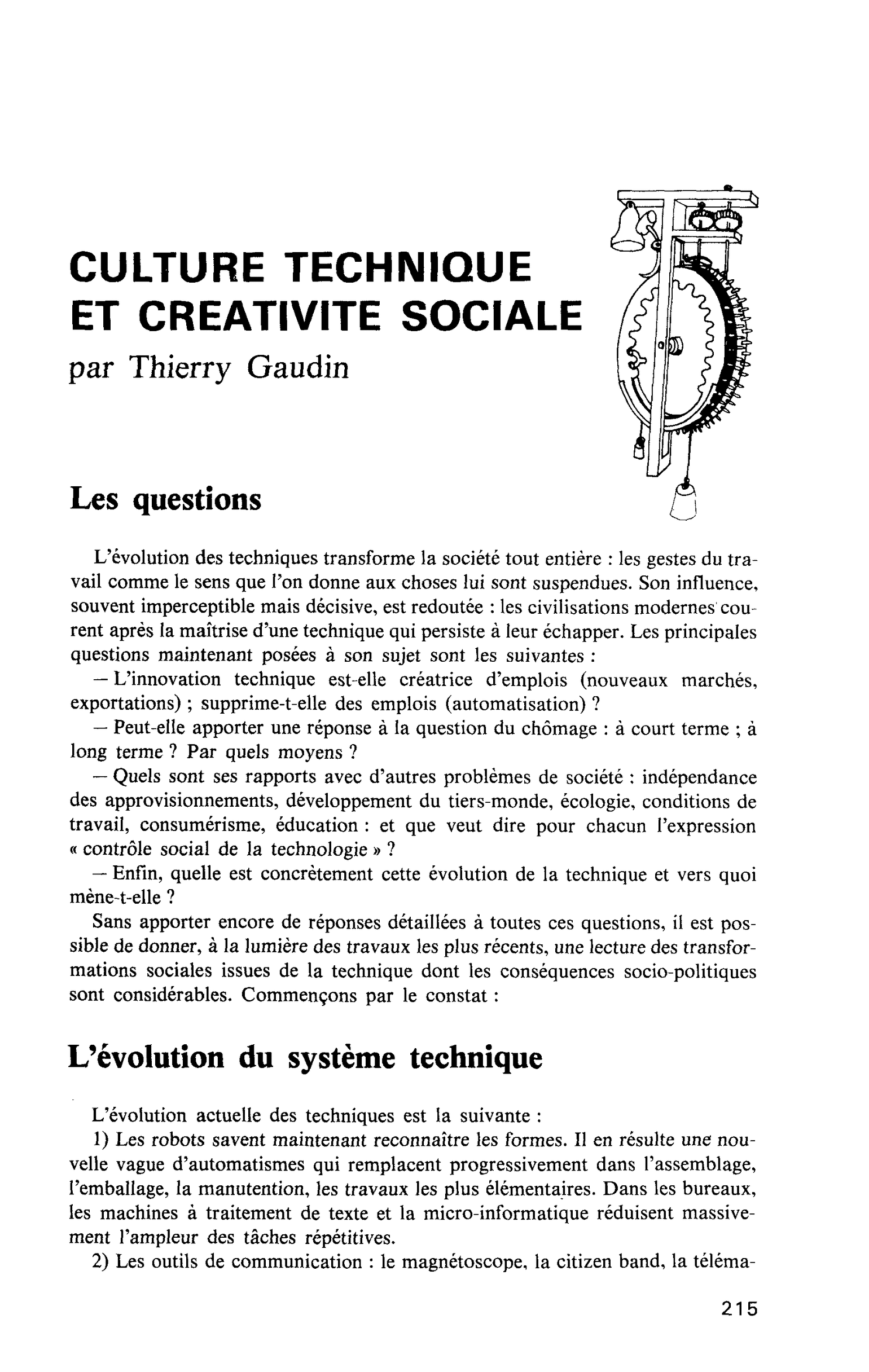 CULTURE TECHNIQUE ET CREATIVITE SOCIALE