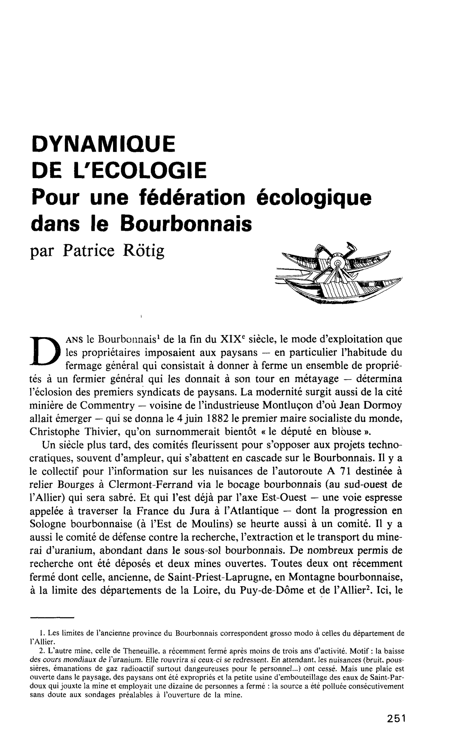 DYNAMIQUE DE L’ECOLOGIE. Pour une fédération écologique dans le Bourbonnais