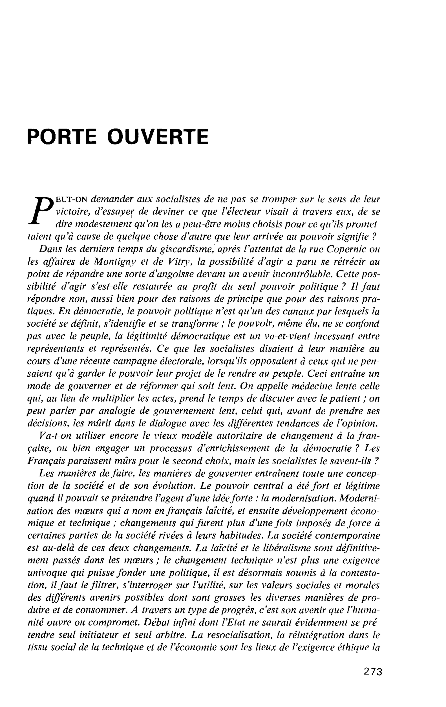 PORTE OUVERTE