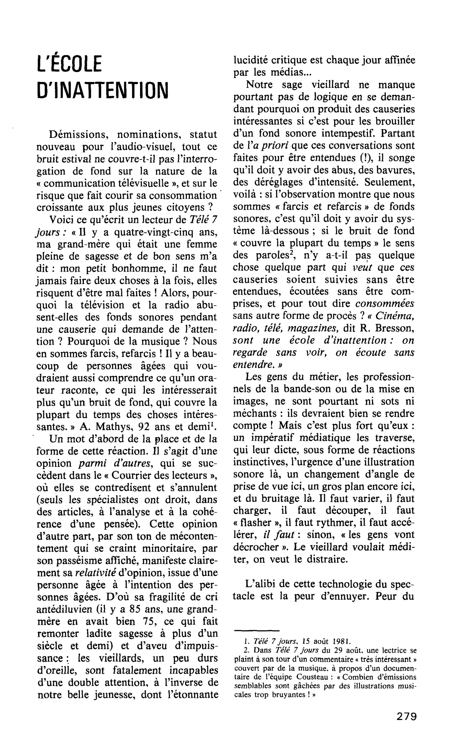 L’ÉCOLE D’INATTENTION